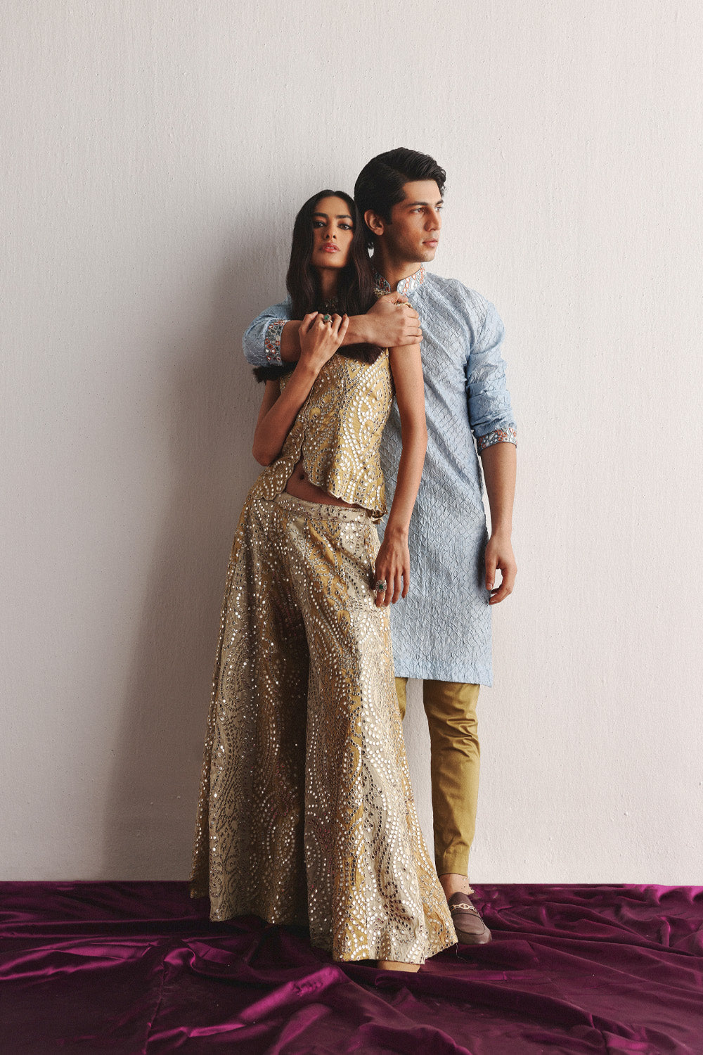 Powder Blue Bandhani Kurta With Mirrorwork