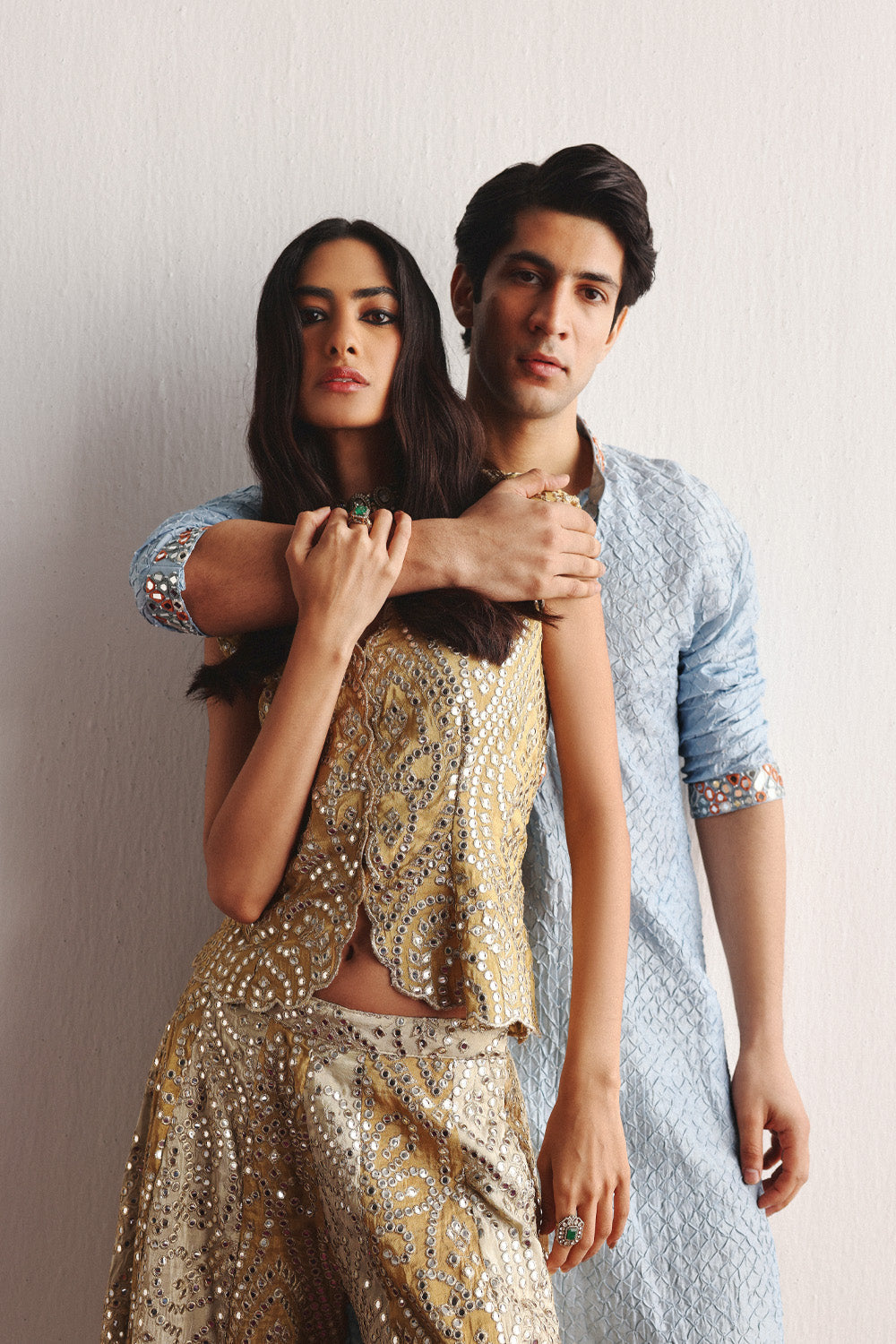 Powder Blue Bandhani Kurta With Mirrorwork