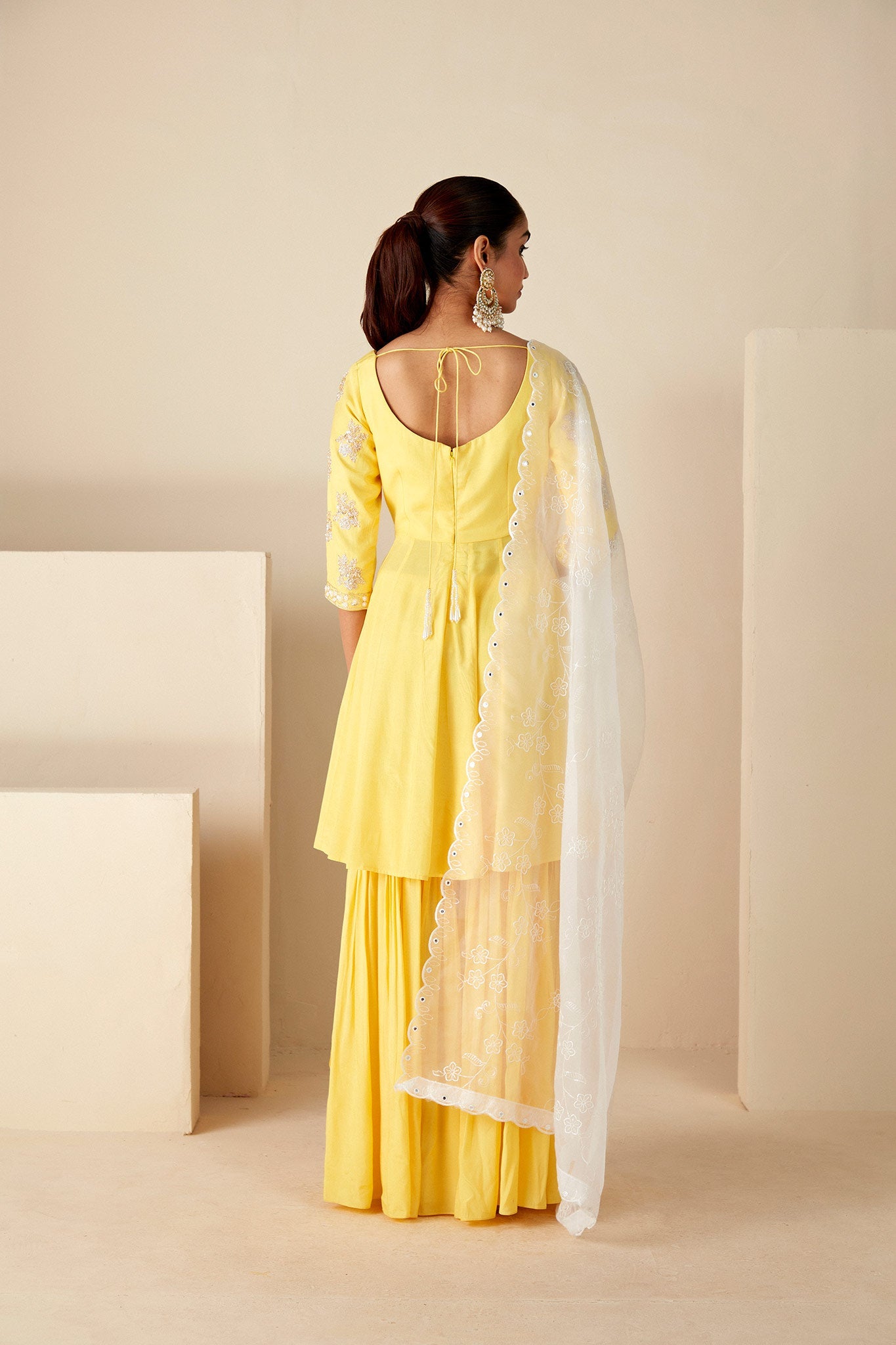 Yellow and Off white Sharara Suit