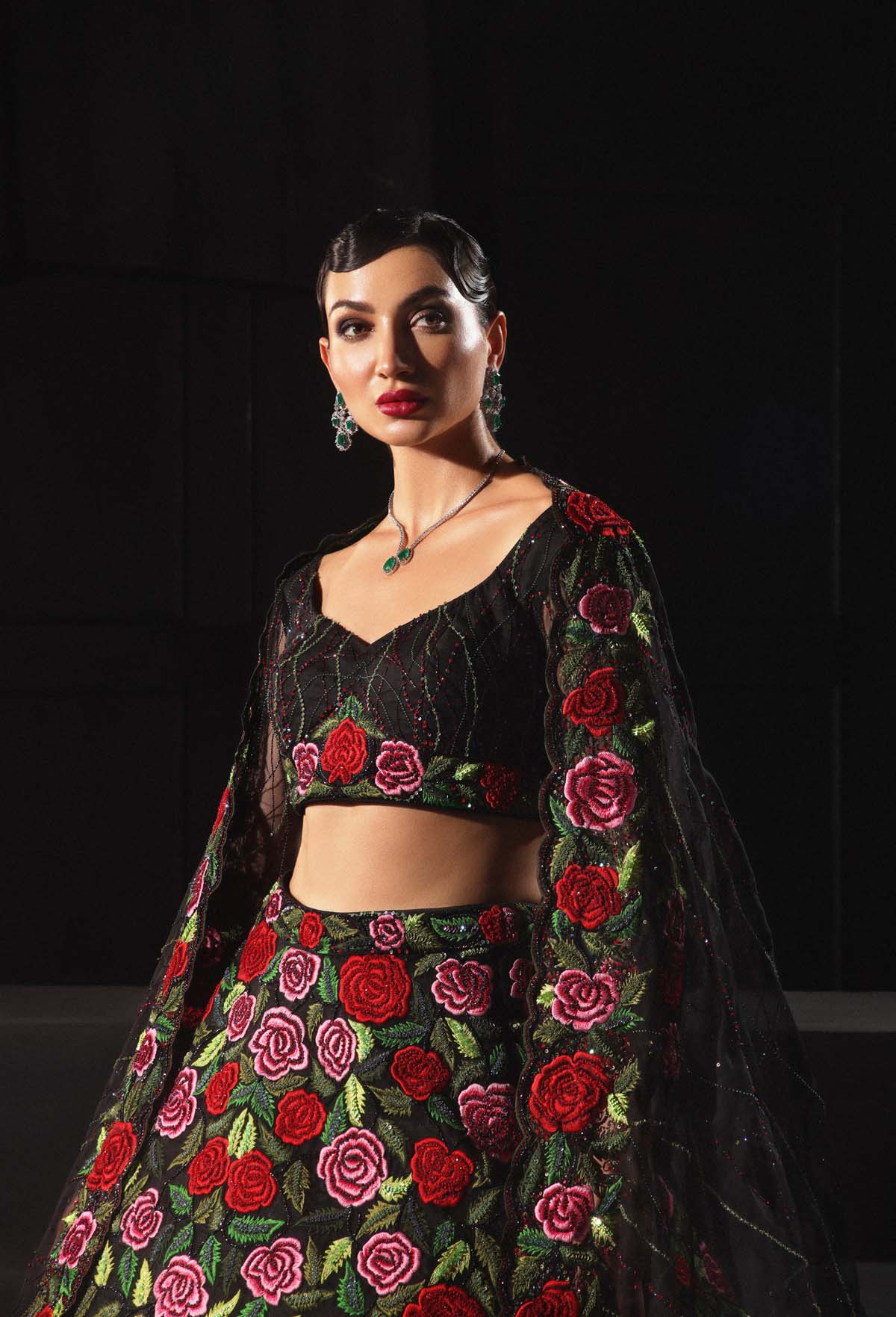 Hand Embroidered Black Lehenga