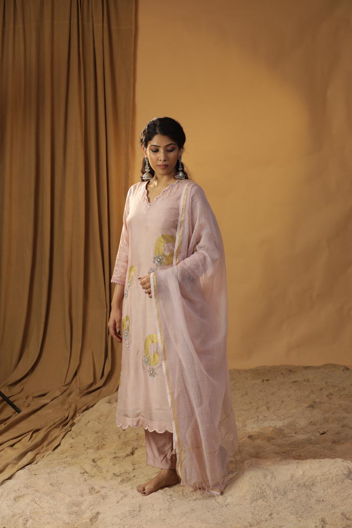 Image of BABY PINK FOIL PAINTED SUIT SET