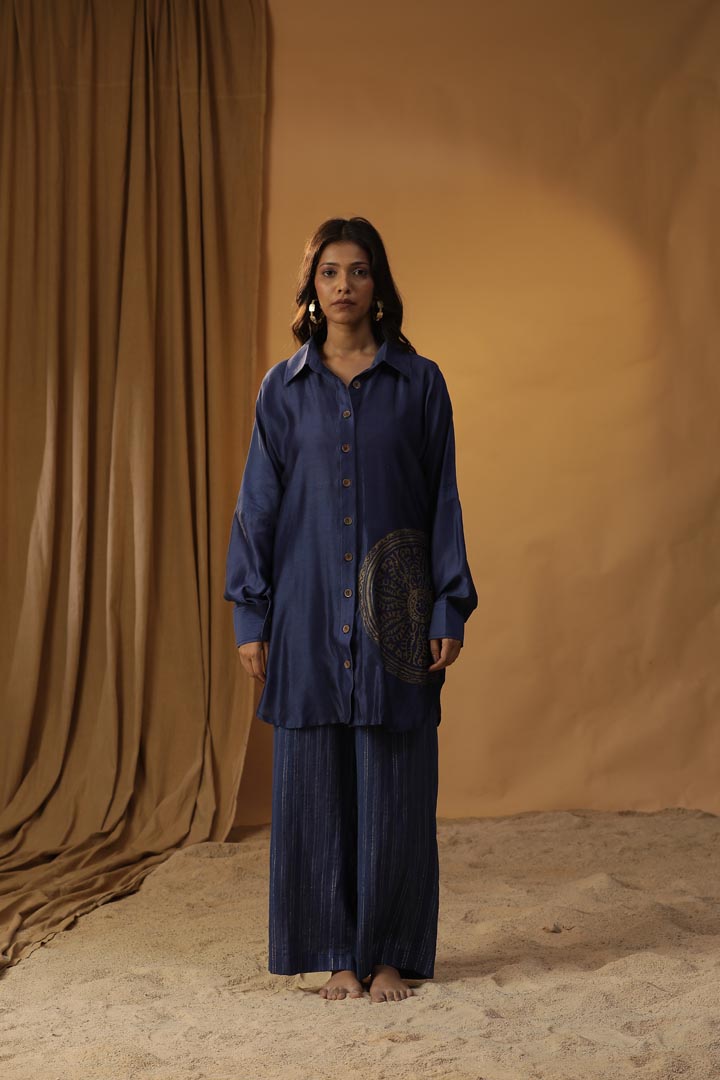 Image of NAVY BLUE FOIL PAINTED CO-ORD SET