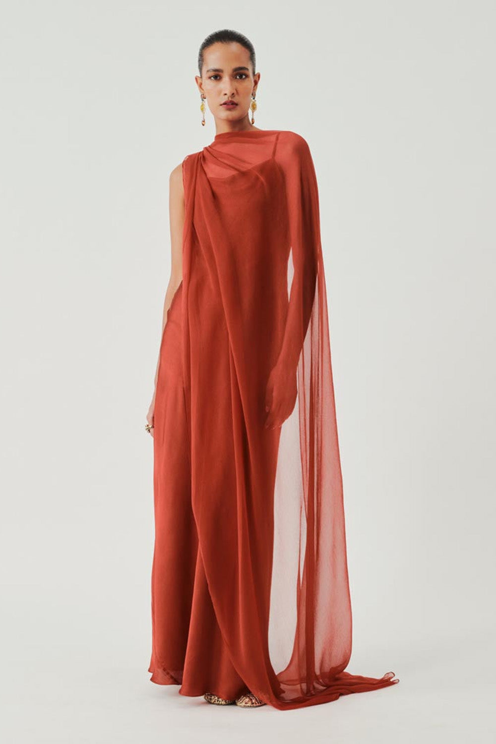 Tyra Slip Dress in Rust with Scarf