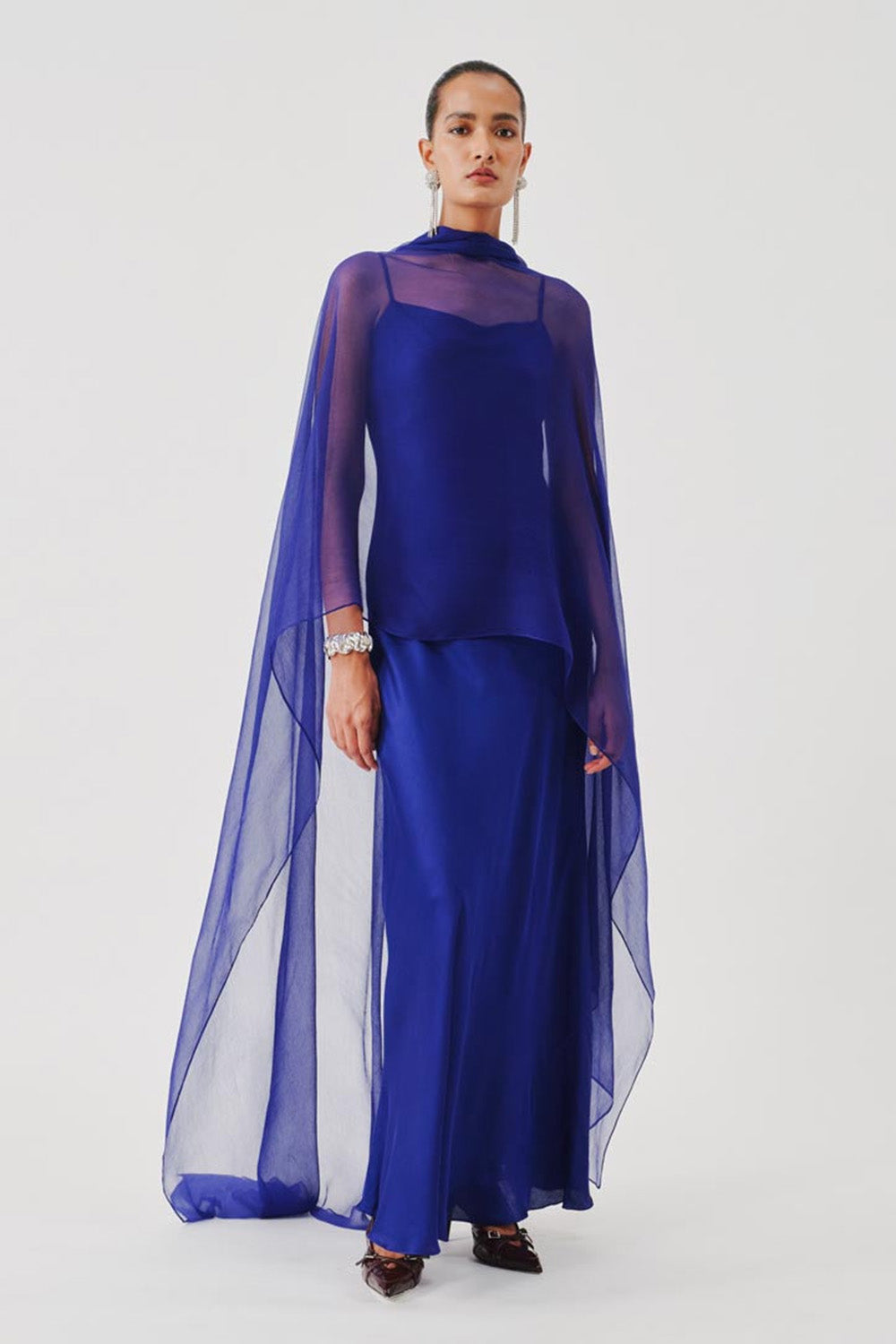 Tyra Slip Dress in Blue with Scarf