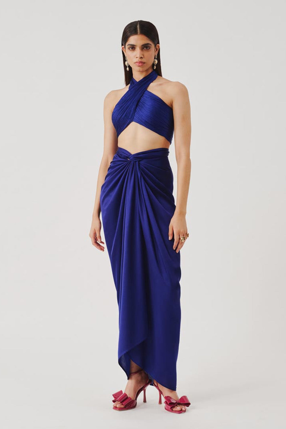 Hope Halter Neck Top in Blue with Elastic Back