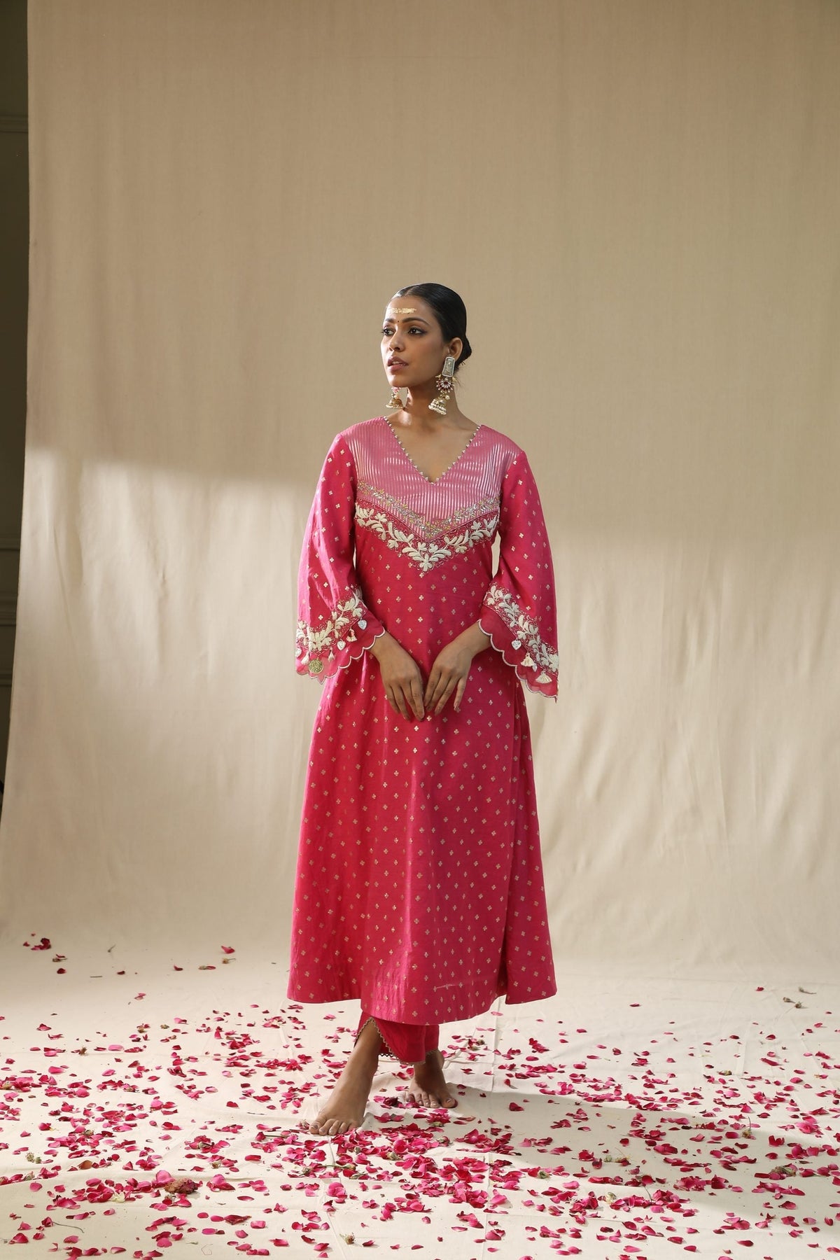 Pink self chanderi suit set