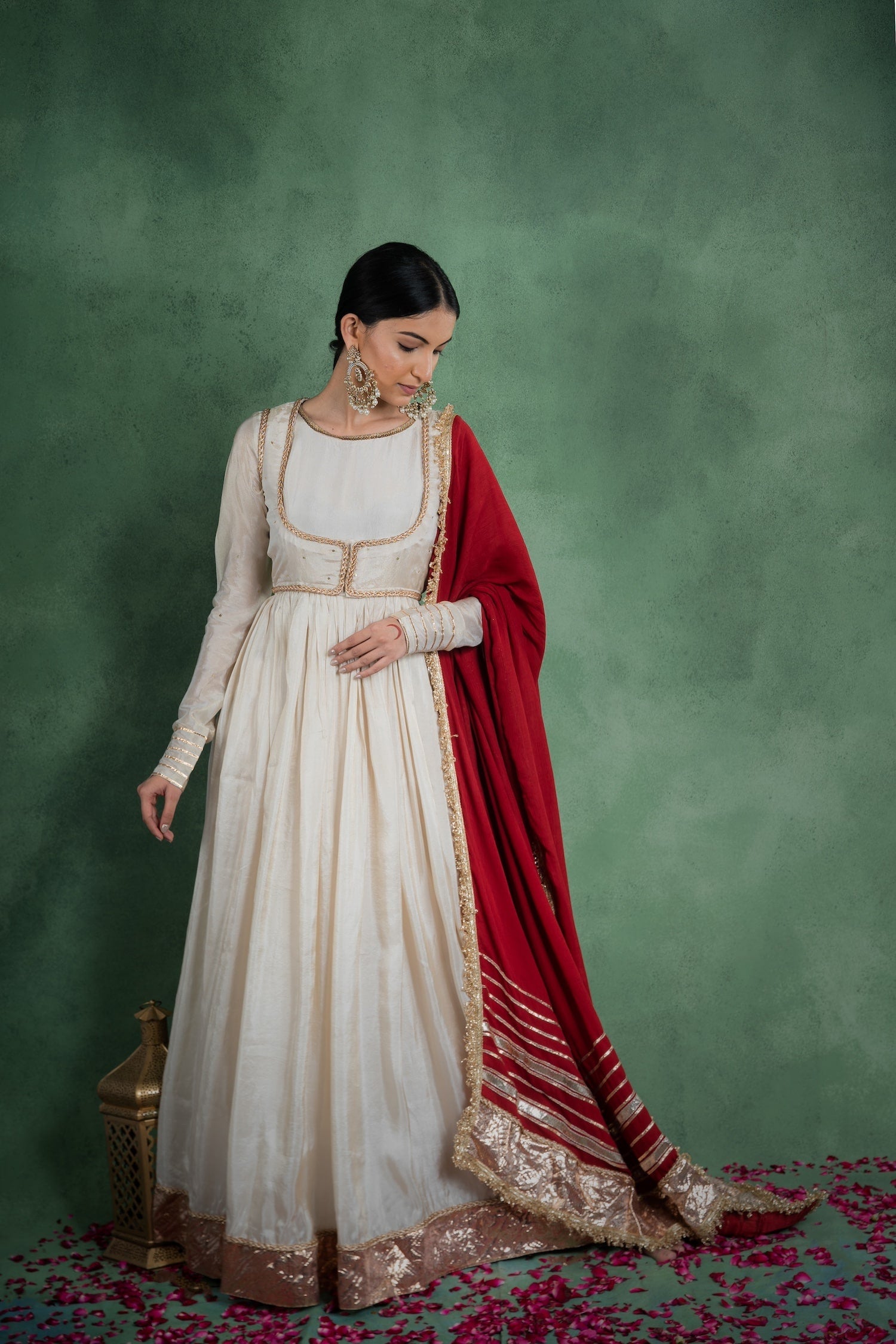 Sitaraa Anarkali Dress With Embroidered Jacket And Red Dupatta