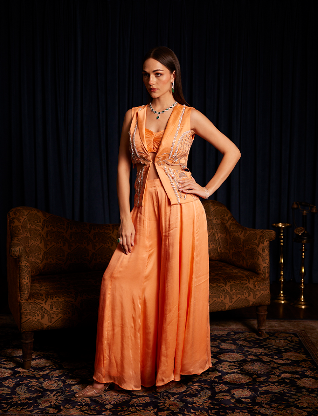 CY Saadgi Nagpal Tangerine Dreamwave Co-Ord Set Front 1