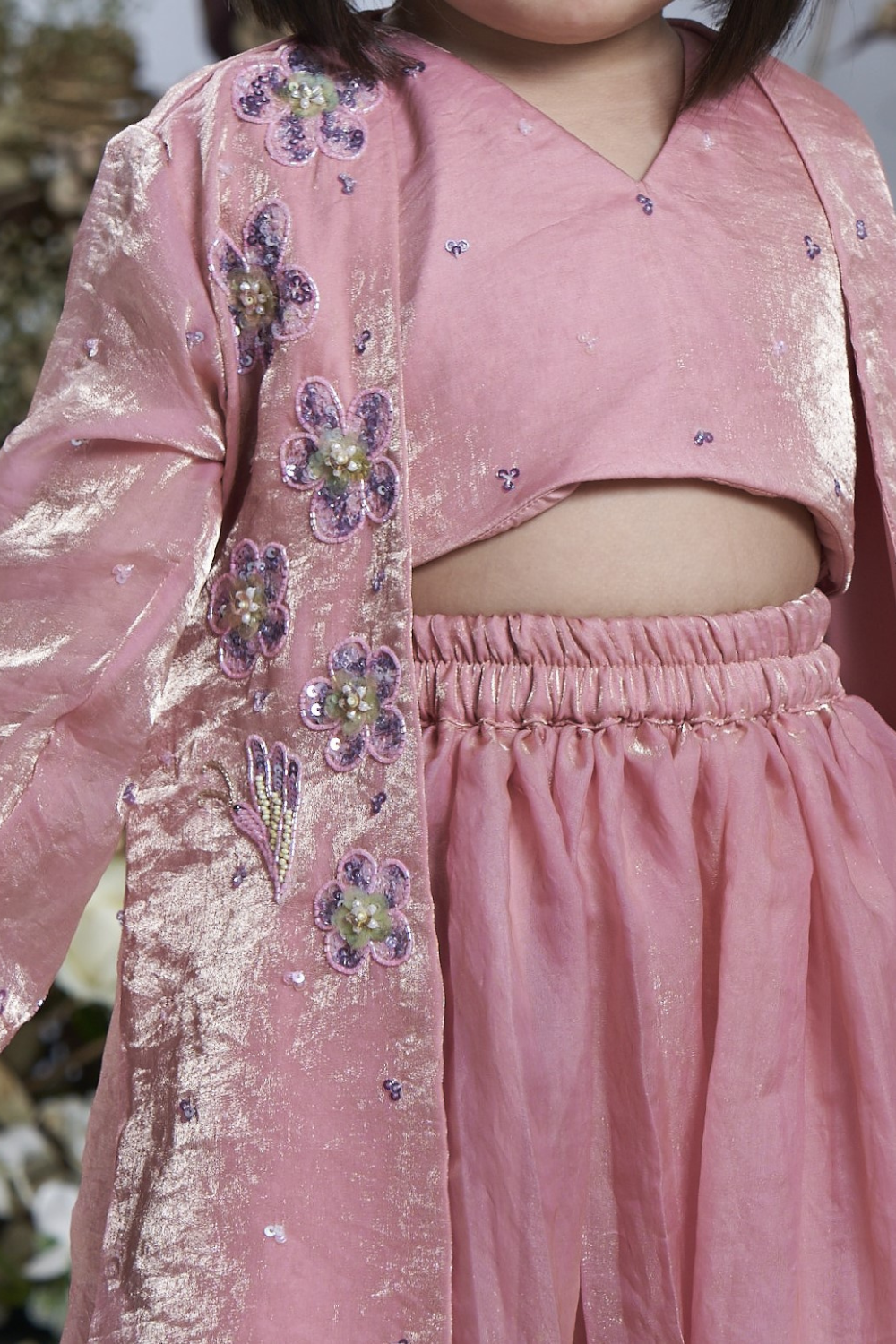 BABY PINK HAND EMBROIDERED JACKET LEHENGA SET