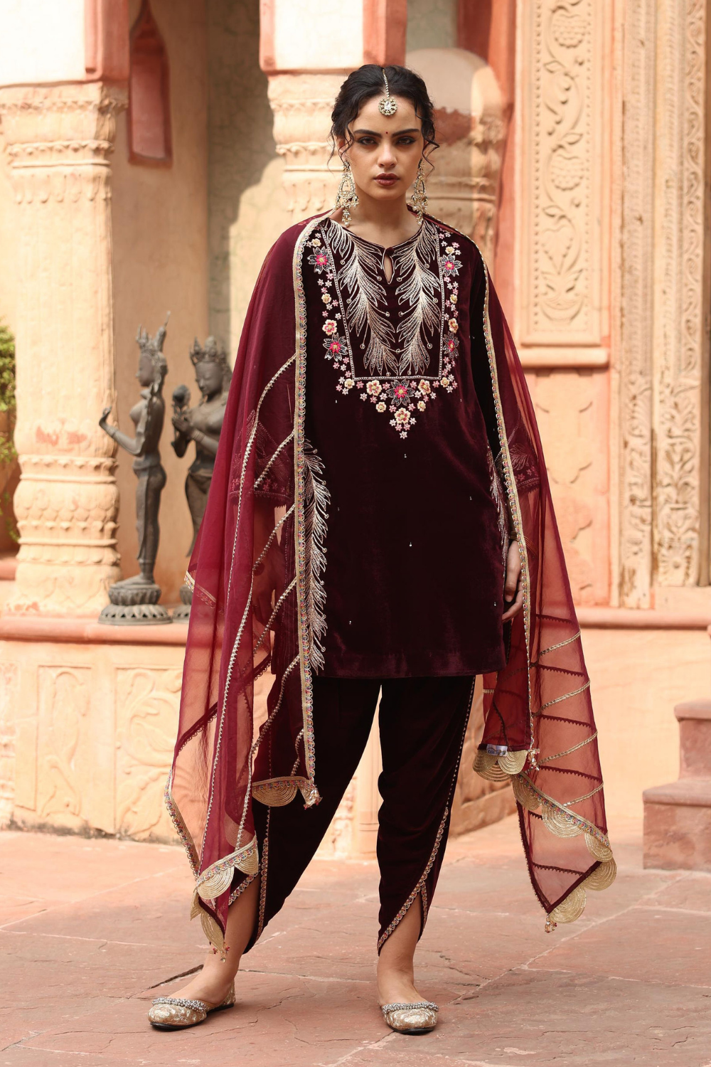 Wine Dhoti Set - RTS