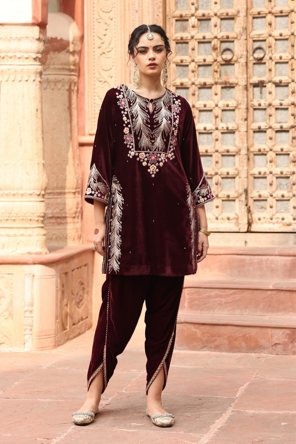 Wine Dhoti Set - RTS