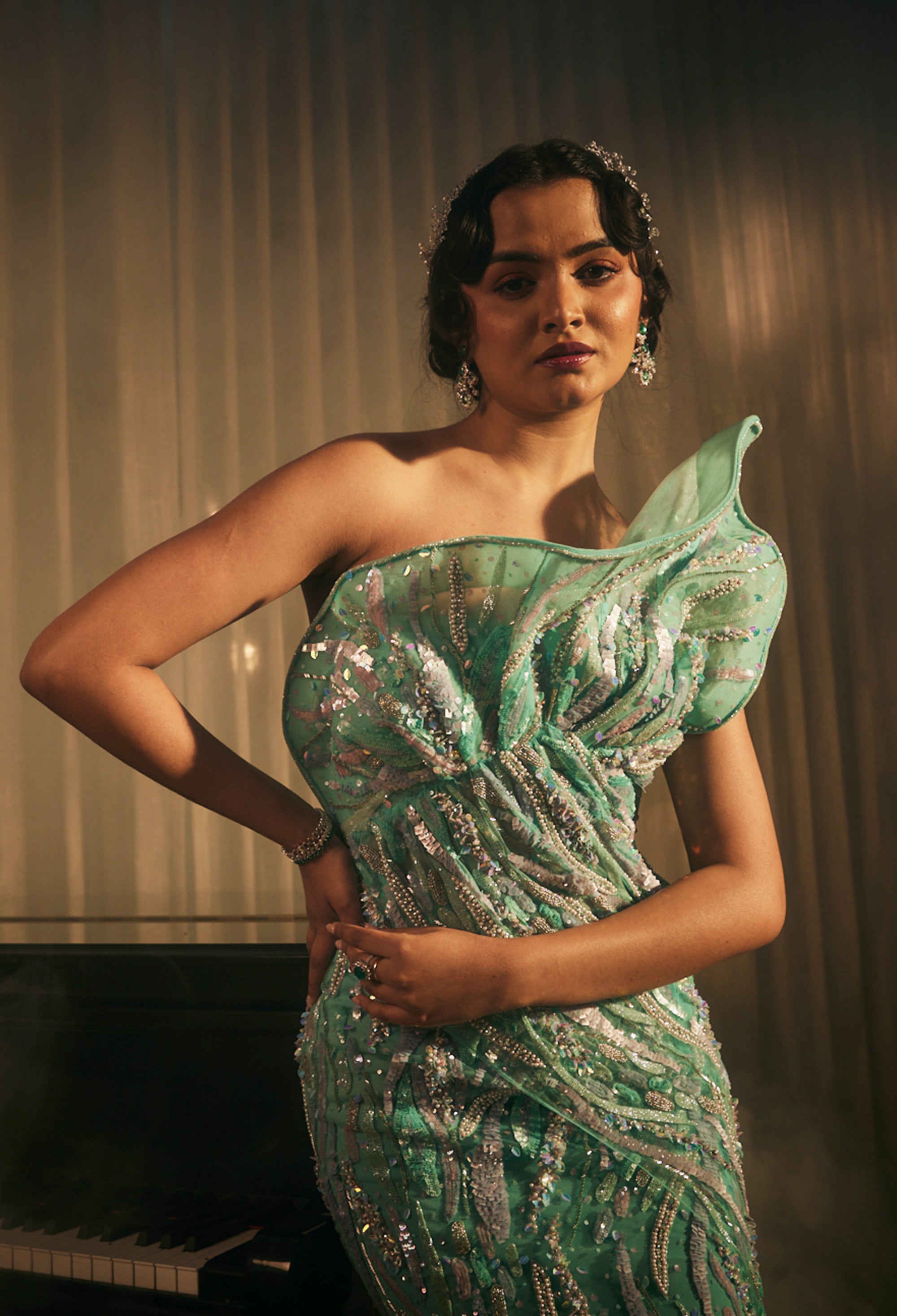 CY Amit GT Gowne de Reve Bleu Embroidered Gown Closeup 2