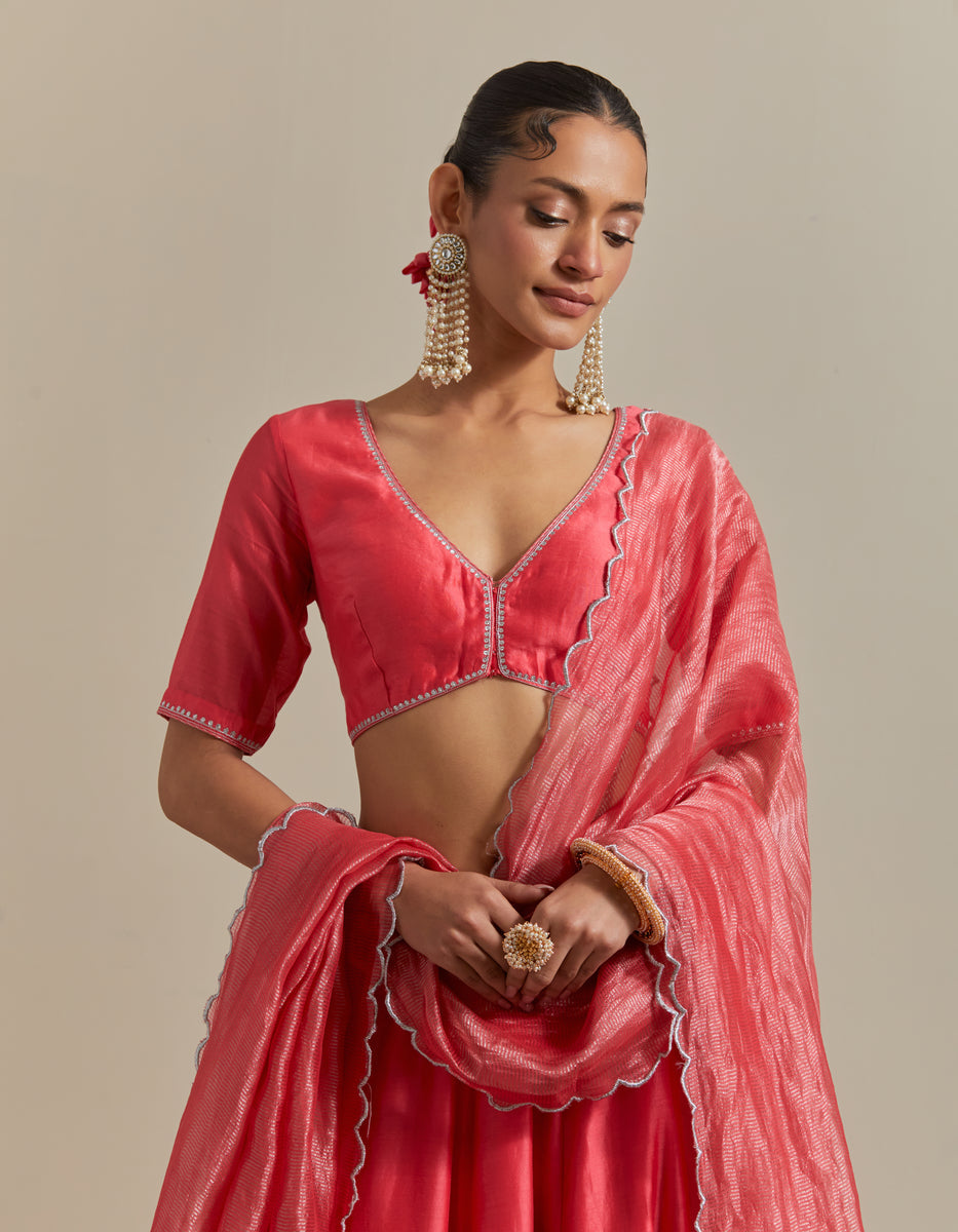 CY Vinusto Pink Embroidered Paneled Skirt Set Closeup 1