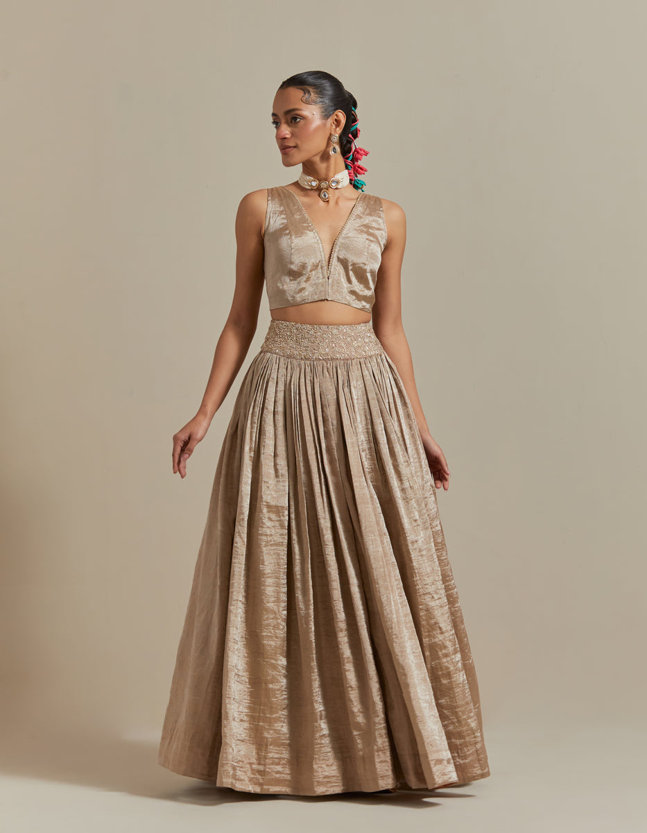 CY Vinusto Beige Embroidered Skirt Set Front 2