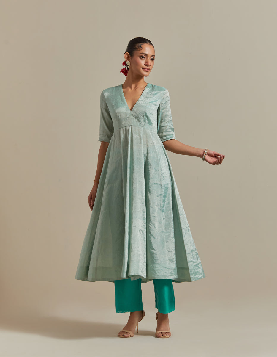 CY Vinusto Mint Green Anarkali Set Front 2