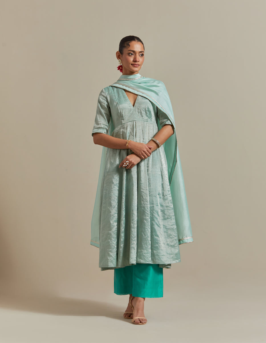 CY Vinusto Mint Green Anarkali Set Front 1