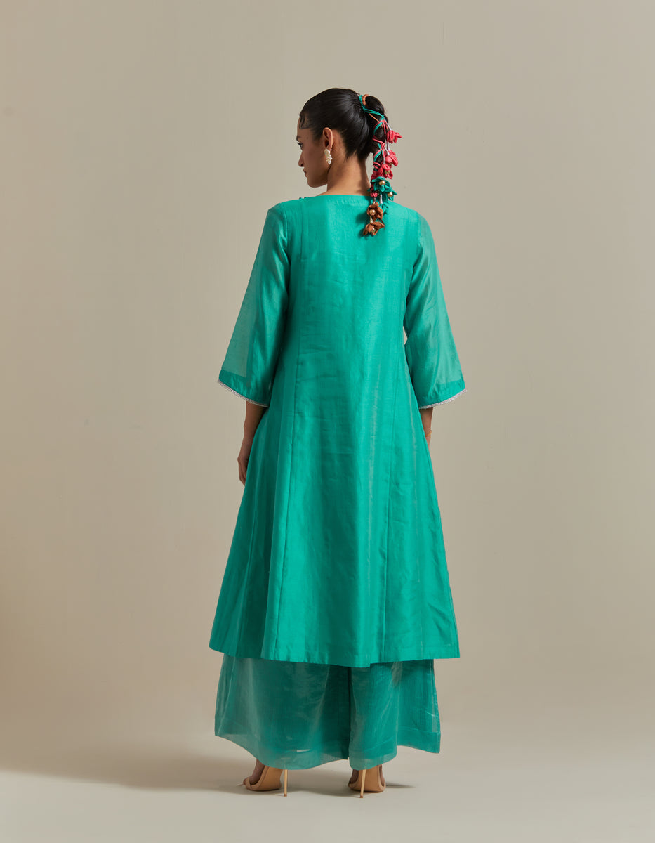 CY Vinusto Aqua Green A-line Kurta With Palazzo Back 1