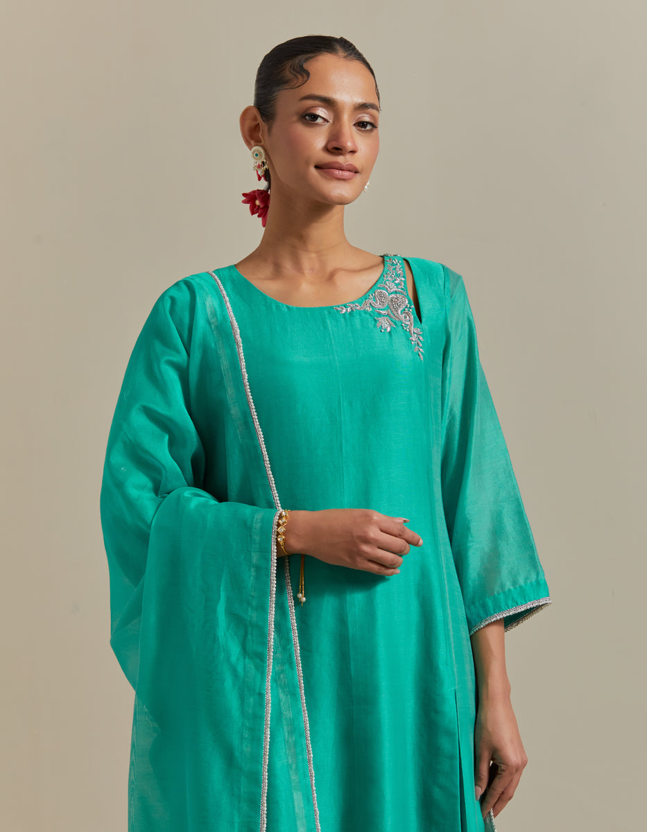 CY Vinusto Aqua Green A-line Kurta With Palazzo Closeup 1