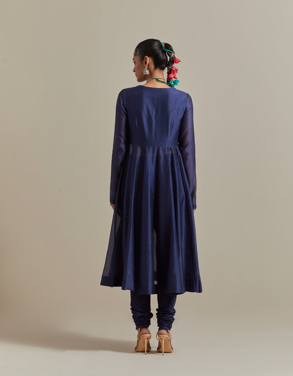 CY Vinusto Embroidered Blue Chanderi Anarkali Set Back 1