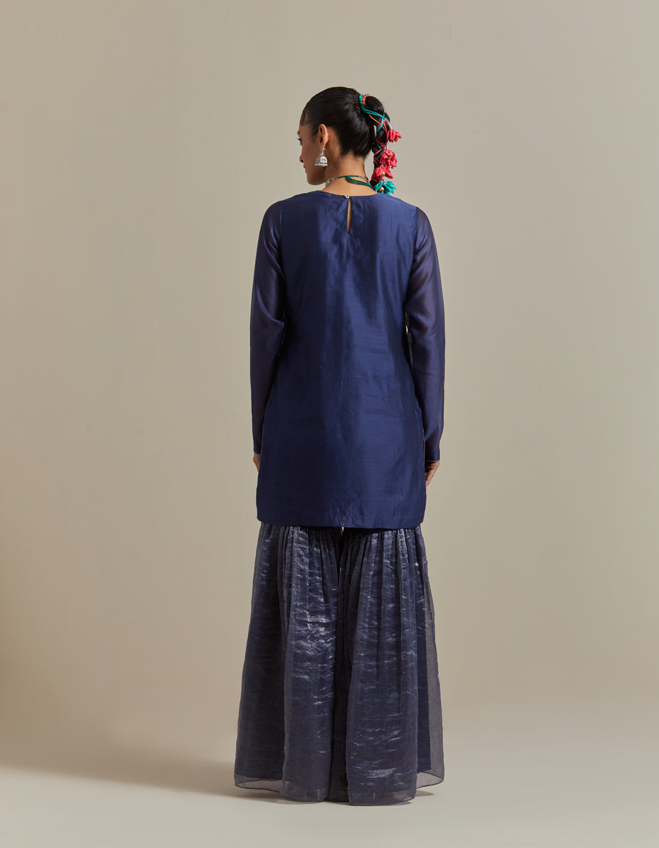 CY Embroidered Blue Chanderi Kurta Set Back