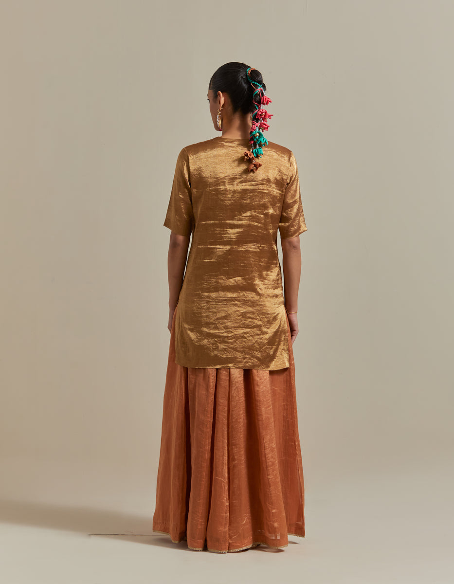 CY Vinusto Gold Zari Silk Kurta With Stipe Sharara Back 1