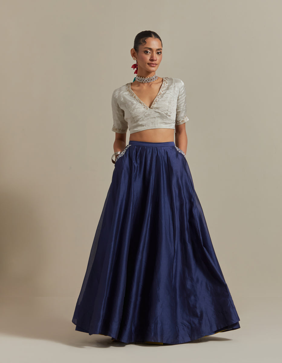 CY Vinusto Blue Embroidered Skirt Set Front 2