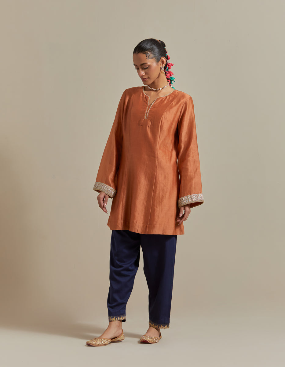 CY Vinusto Saffron Brown Kurta With Blue Salwar Front 2