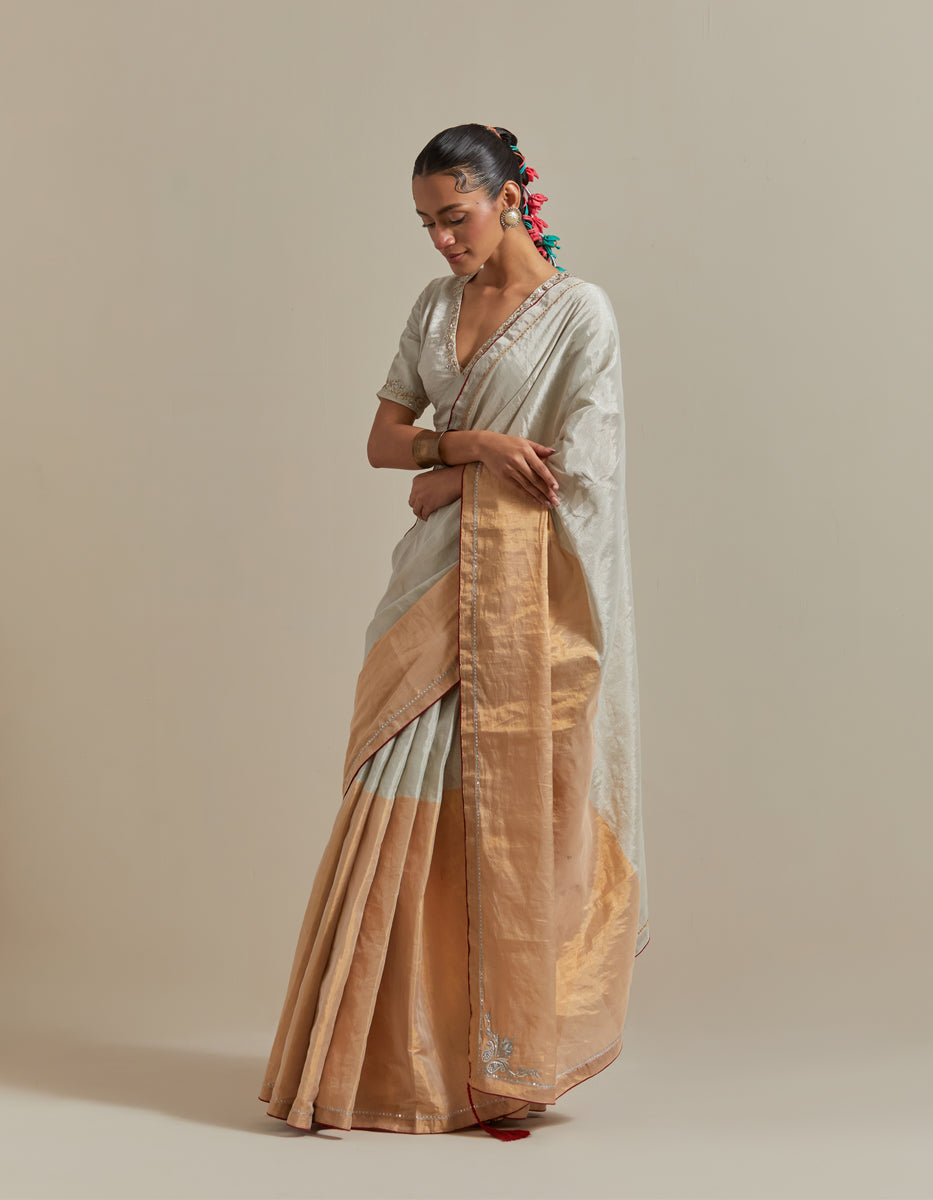 CY Vinusto Embroidered Gold & Silver Silk Saree Front 2