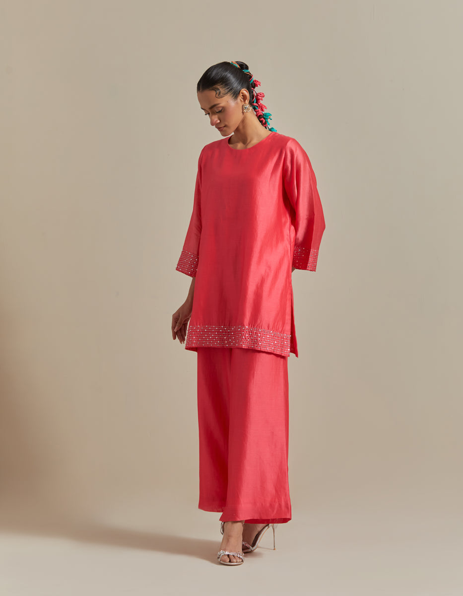 CY Vinusto Pink Embroidered Paneled Skirt Set Front 2