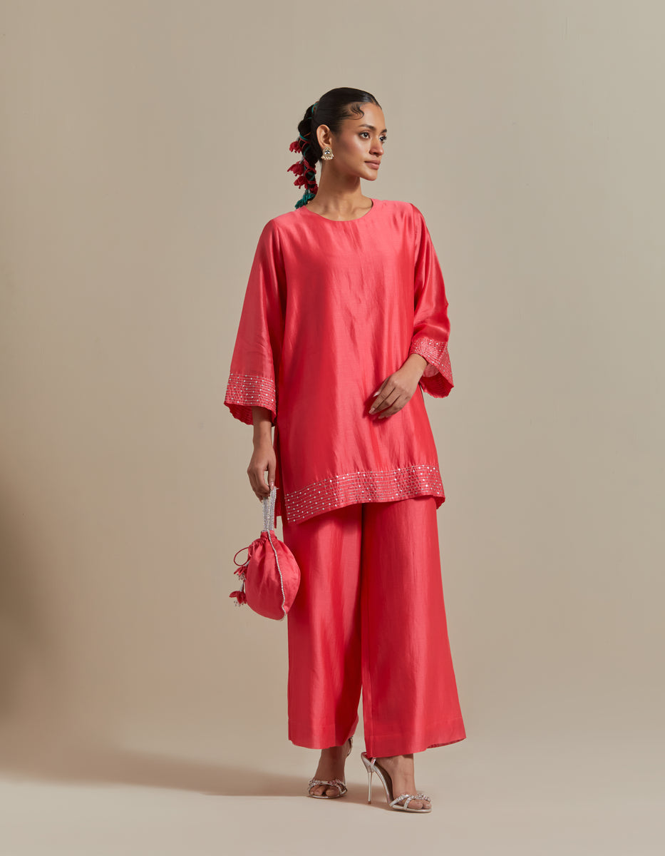 CY Vinusto Pink Embroidered Paneled Skirt Set Front 1