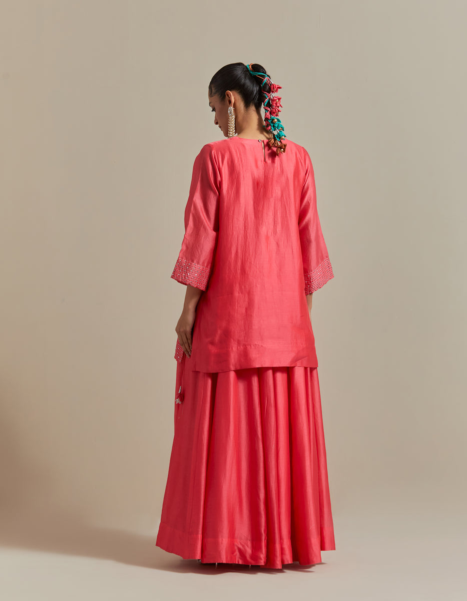 CY Vinusto Pink Embroidered Short Kurta With Skirt Back 1