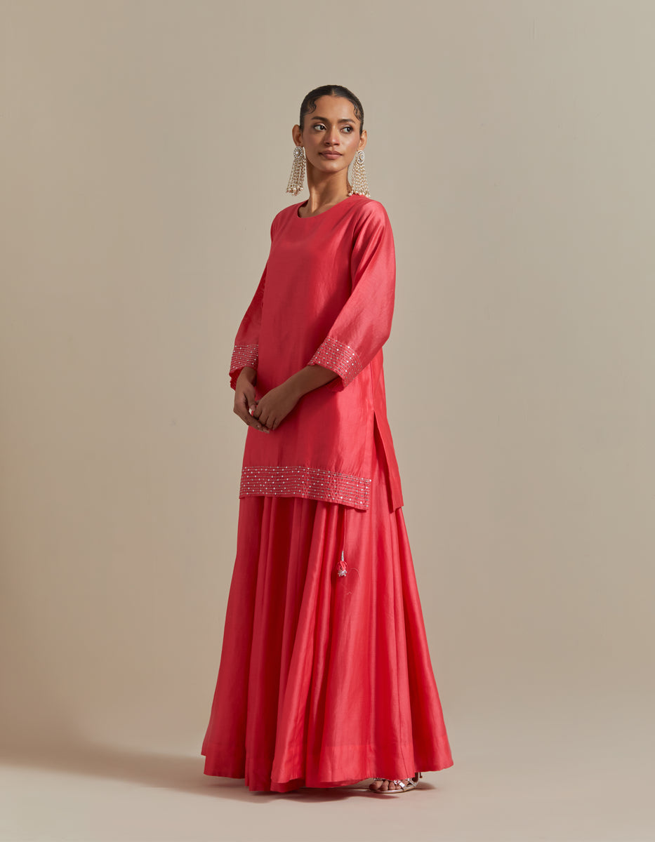 CY Vinusto Pink Embroidered Short Kurta With Skirt Front 2