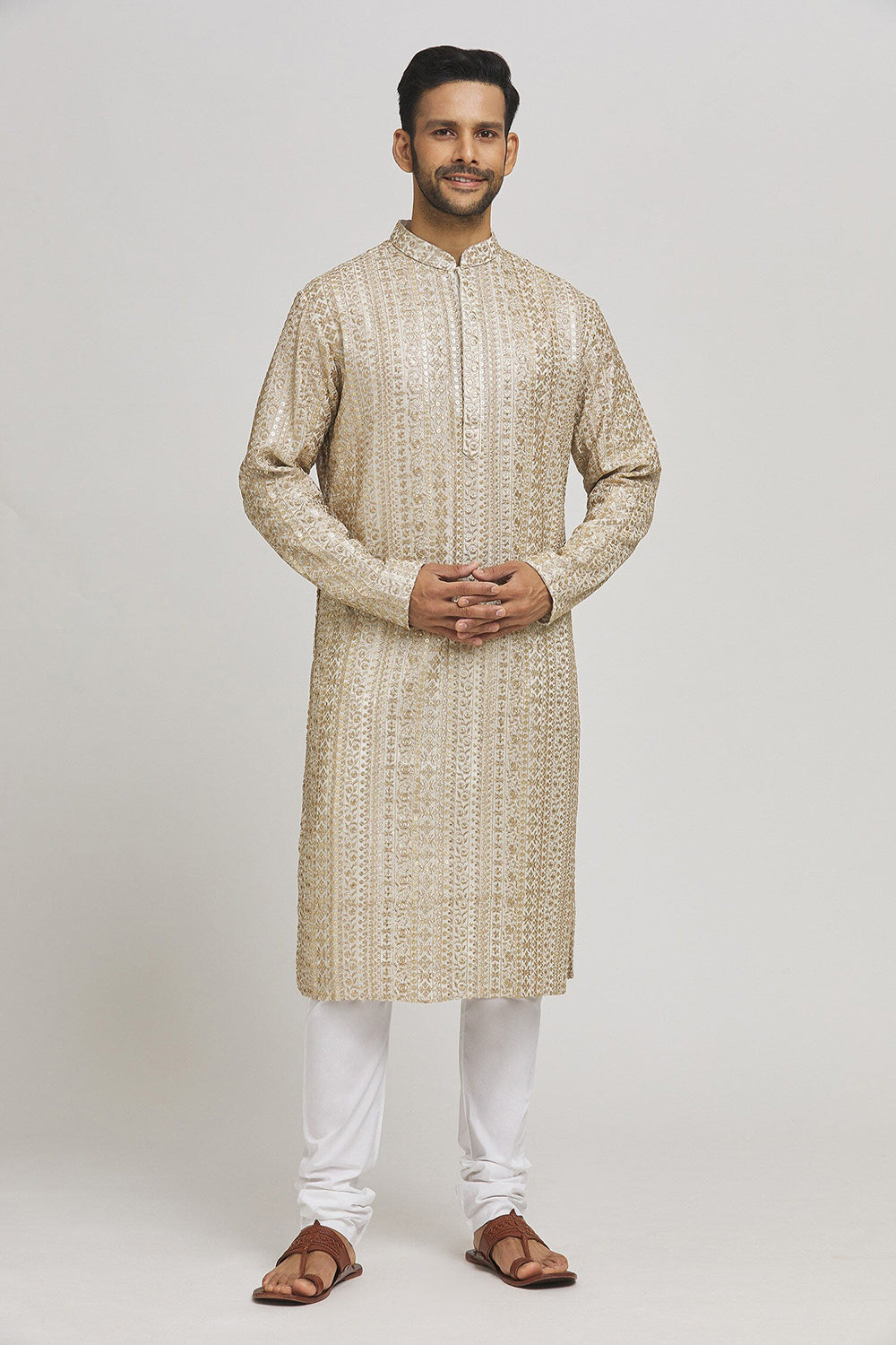 Rajaji Embroidered Cotton Kurta & Churidar Set
