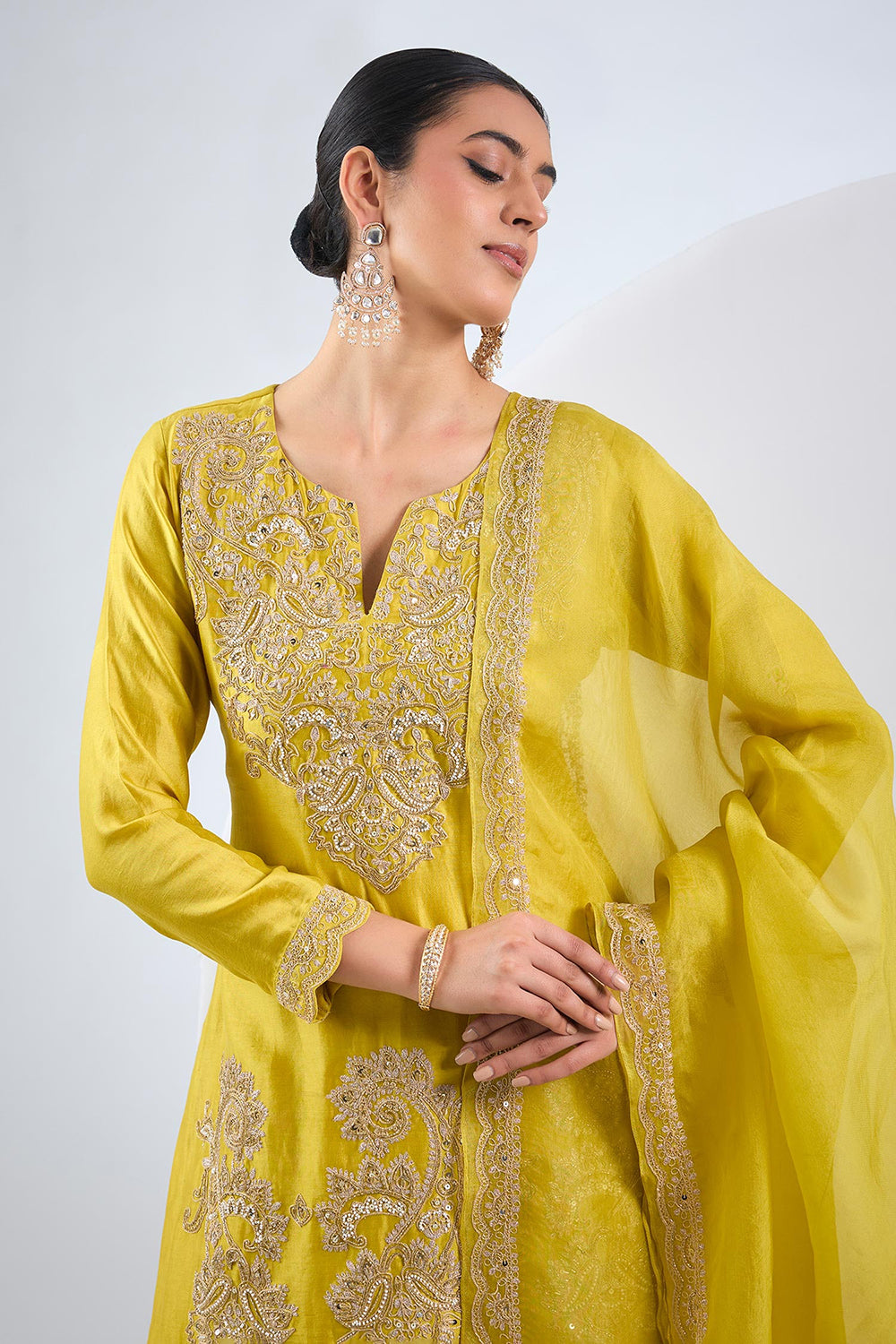 Musturd yellow chanderi kurta set