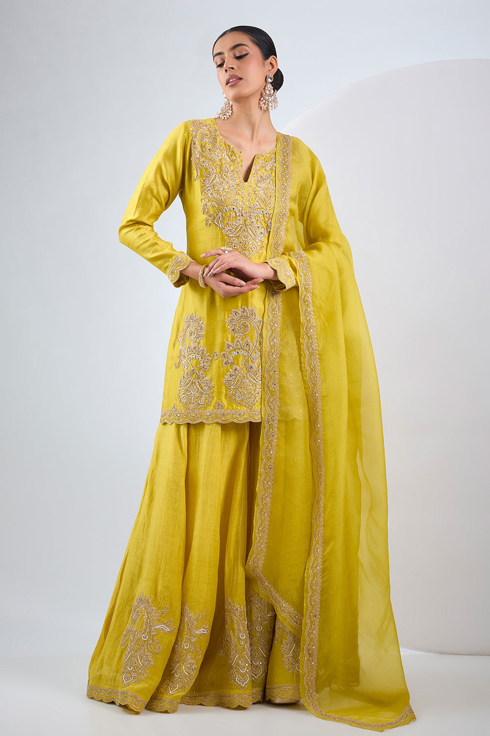 Musturd yellow chanderi kurta set