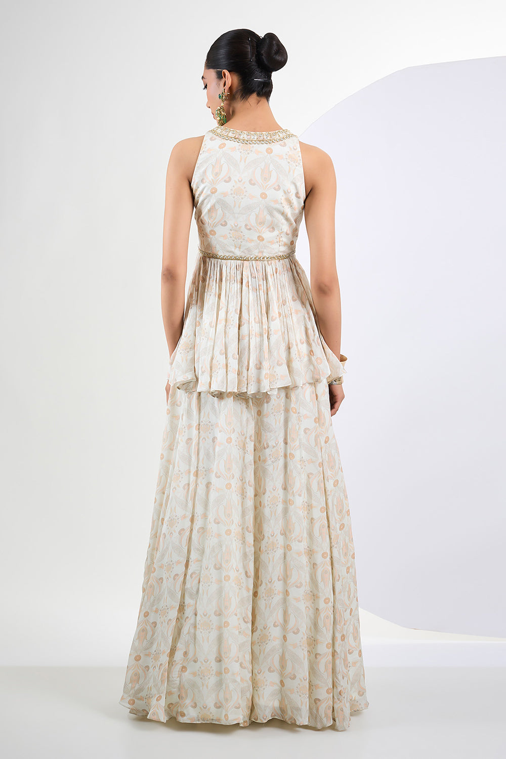 Printed chinon chiffon ivory sharara set with chinon Dupatta