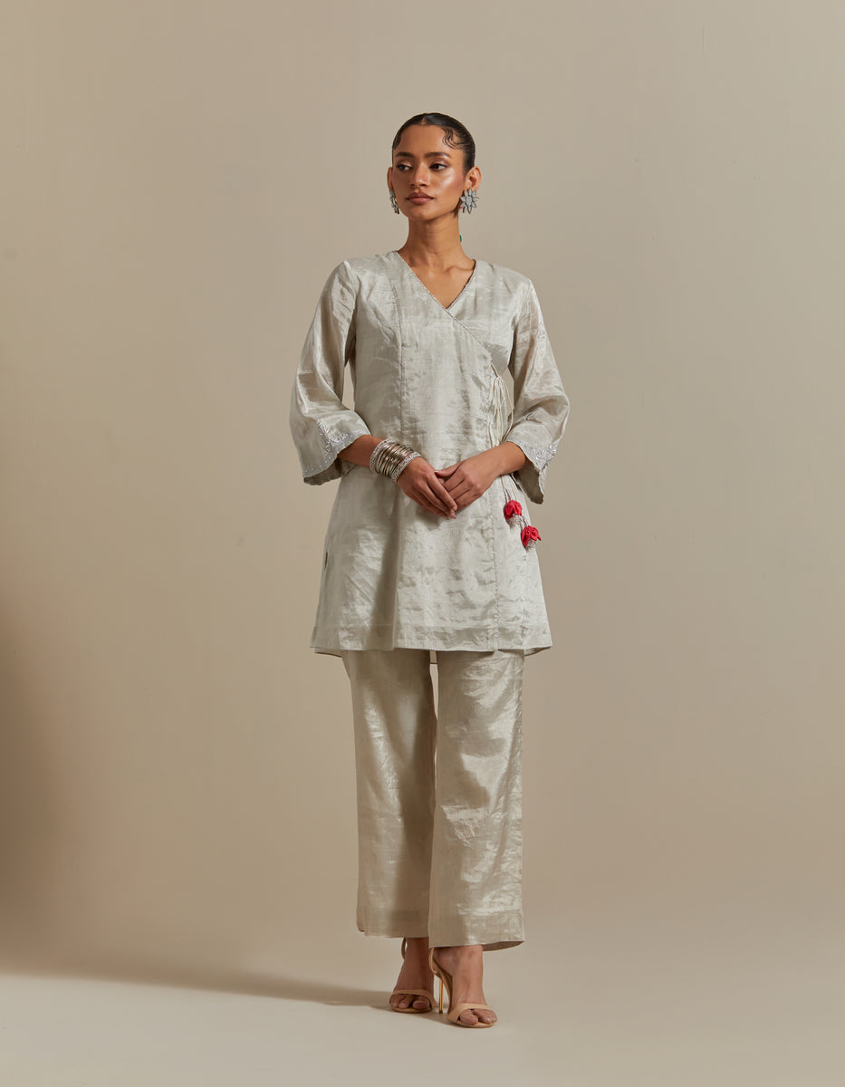 CY Vinusto Silver Embroidered Kurta Set Front 1