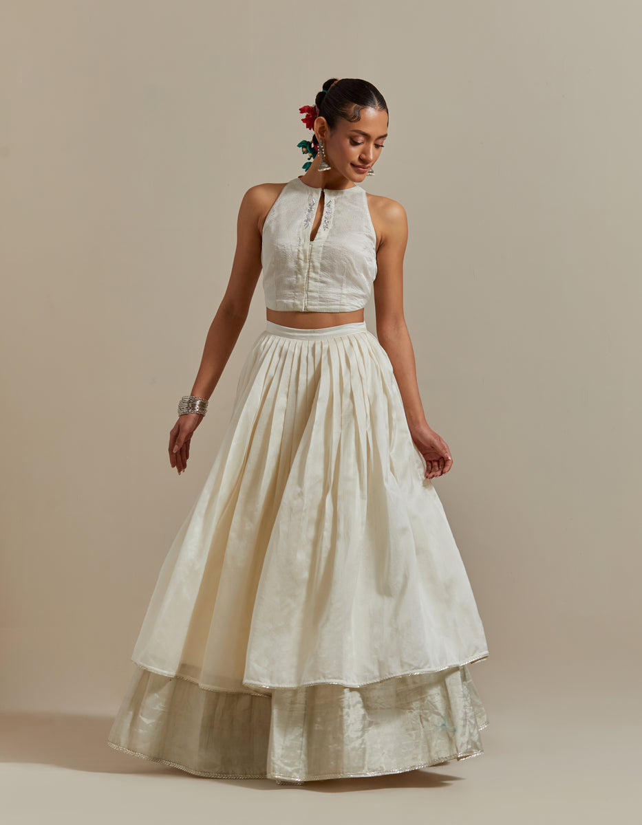 CY Vinusto Ivory & Silver Layerd Skirt Set Front 2