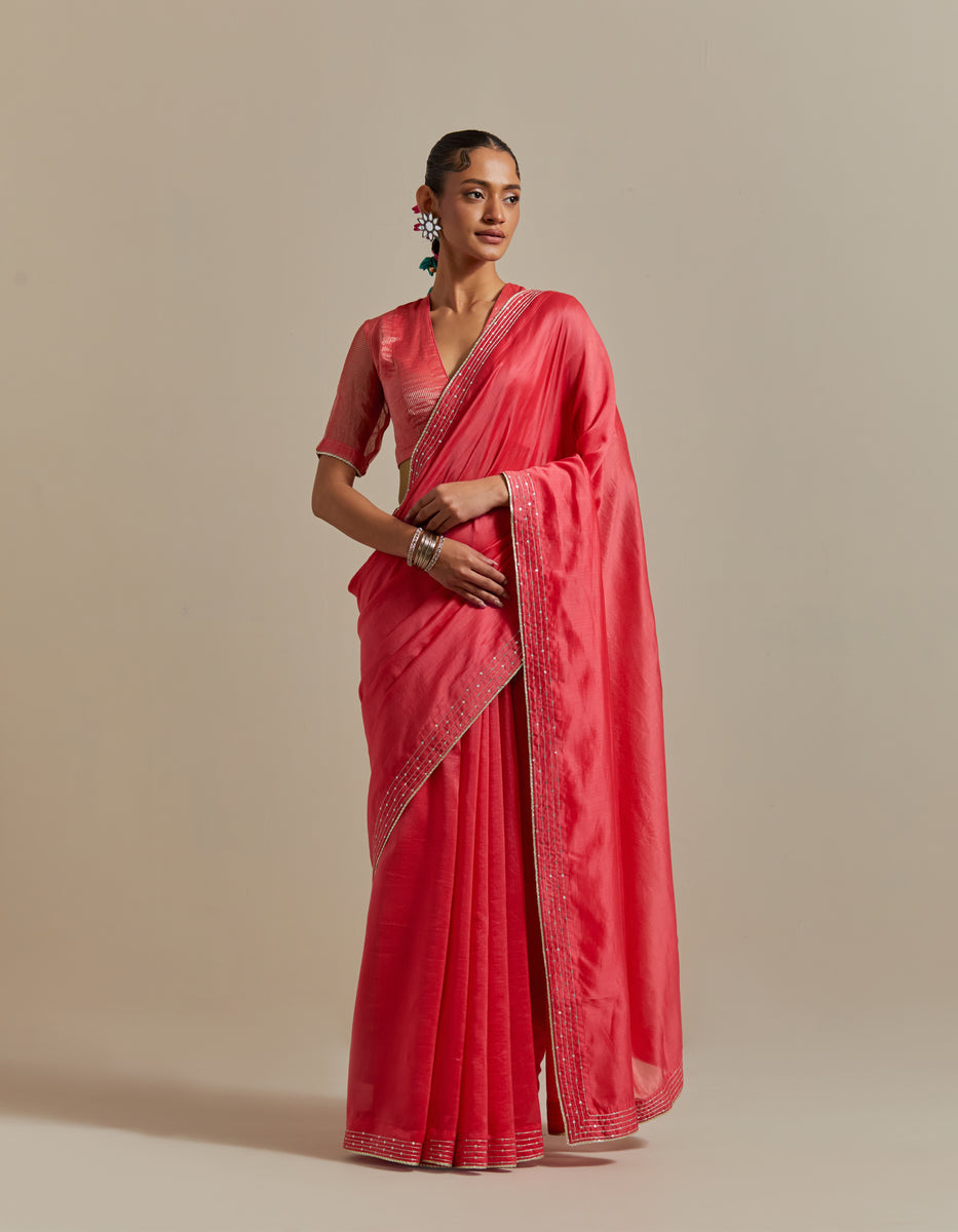 CY Vinusto Pink Embroidered Chanderi Saree Front 1