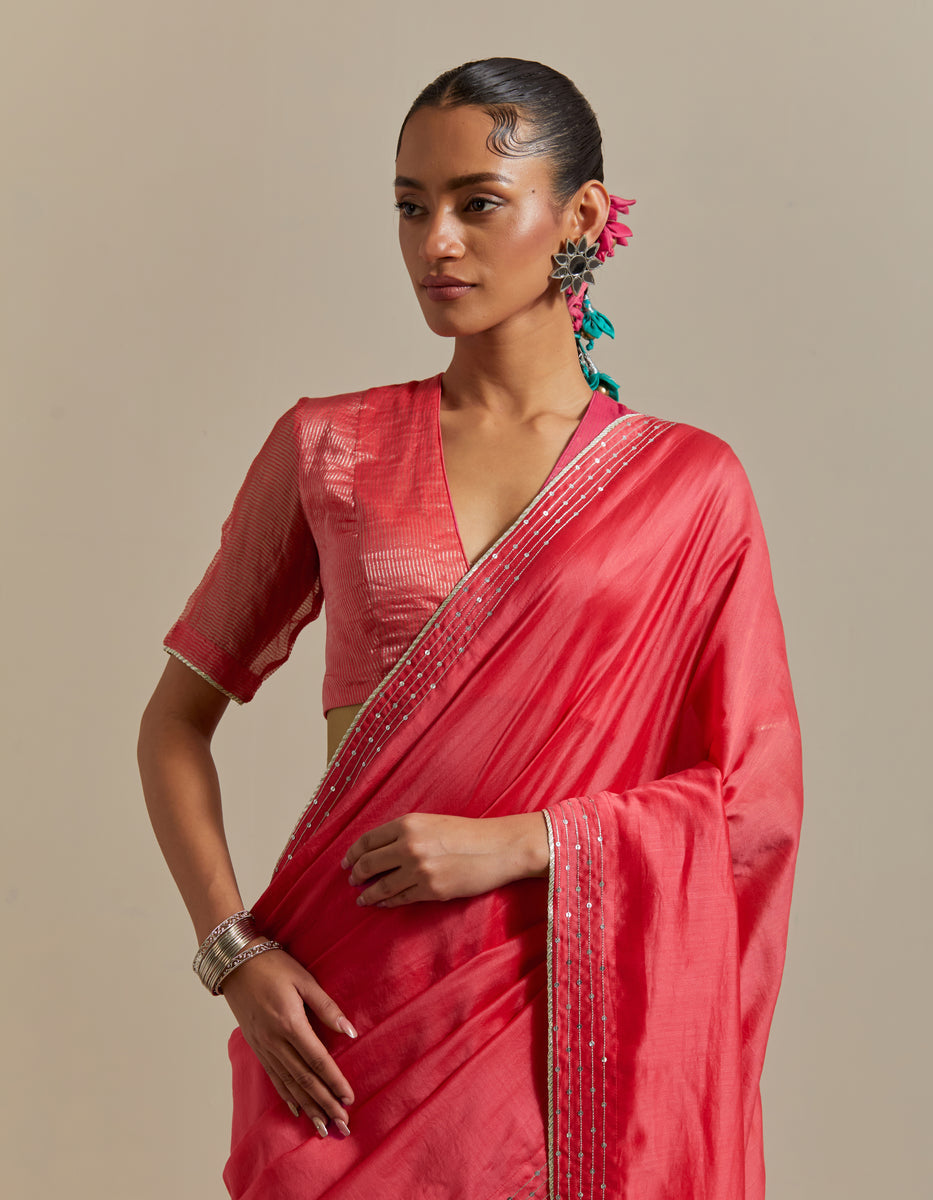 CY Vinusto Pink Embroidered Chanderi Saree Closeup 1