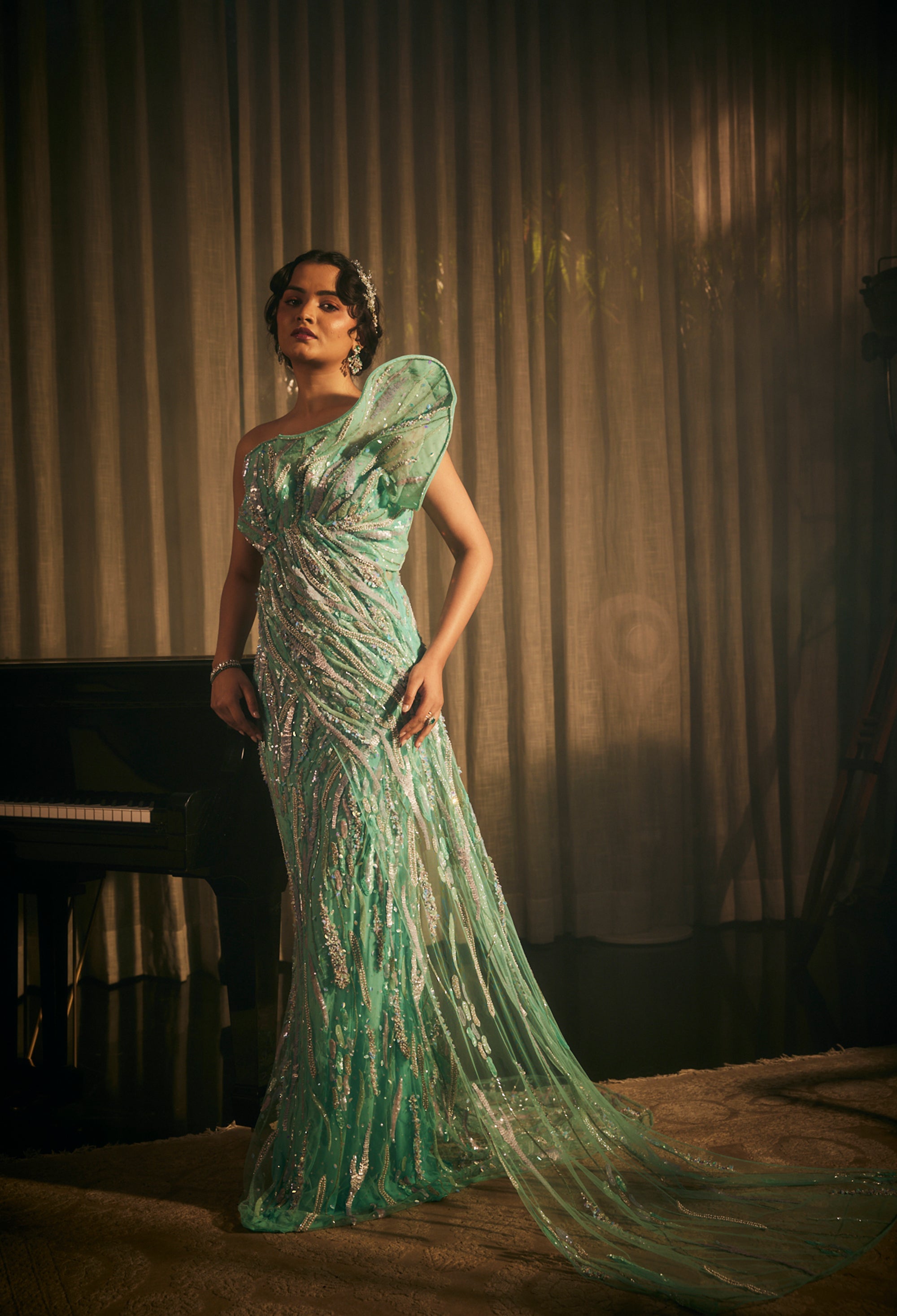 CY Amit GT Gowne de Reve Bleu Embroidered Gown Front 1