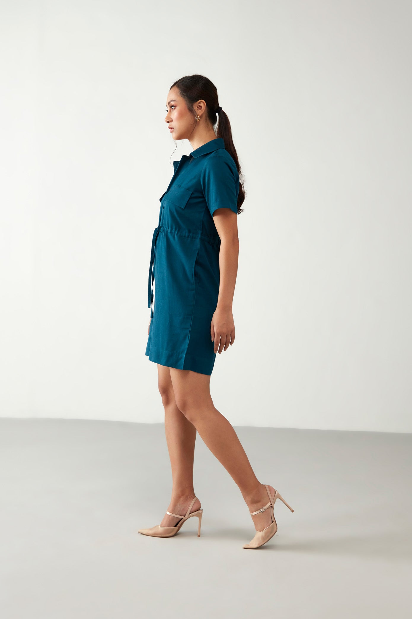 Teal Blue Collar Style Anti Fit Jumpsuit