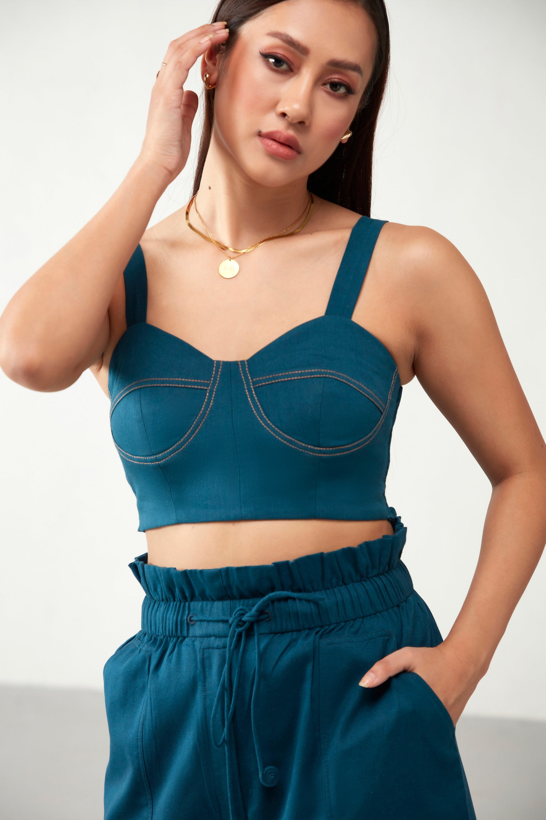 Teal Blue Bustier Cotton Crop Top