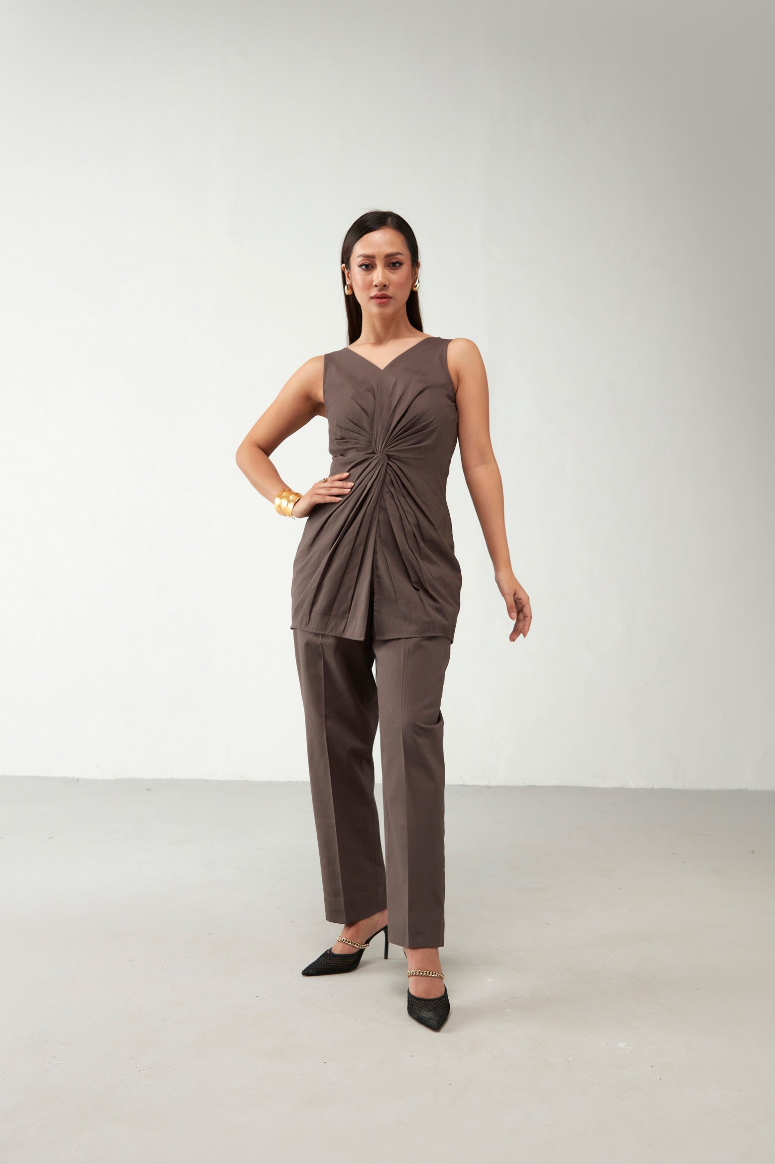 Brown Twist Top Cotton Co-Ord Set