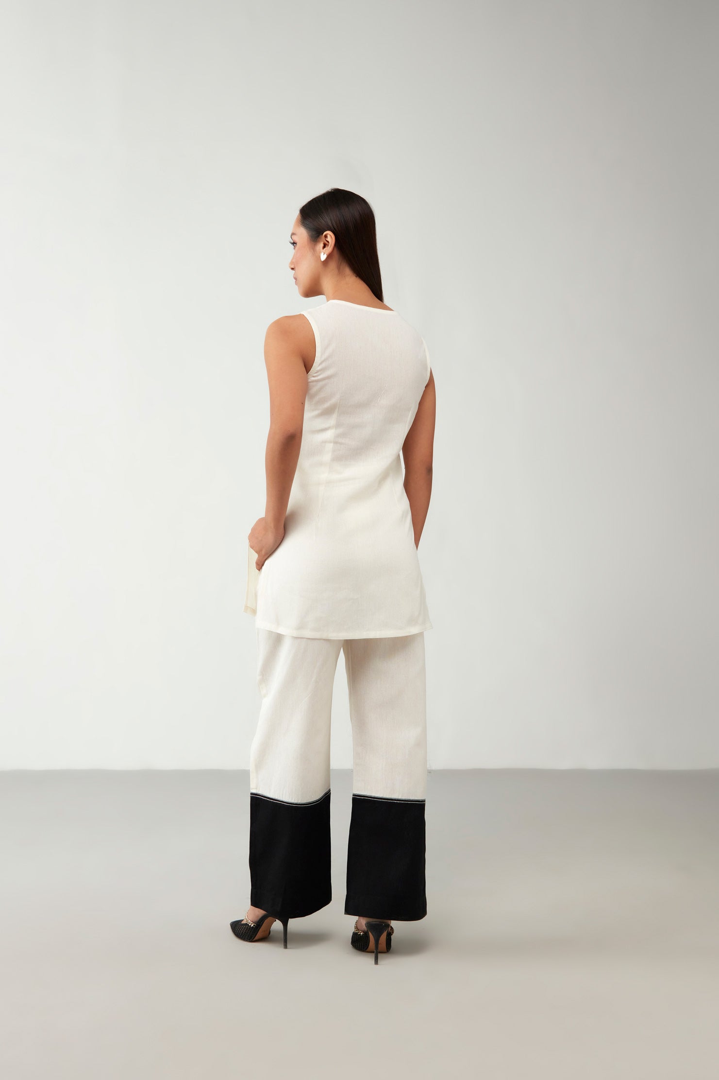 Off White V Neckline Cotton Shirt