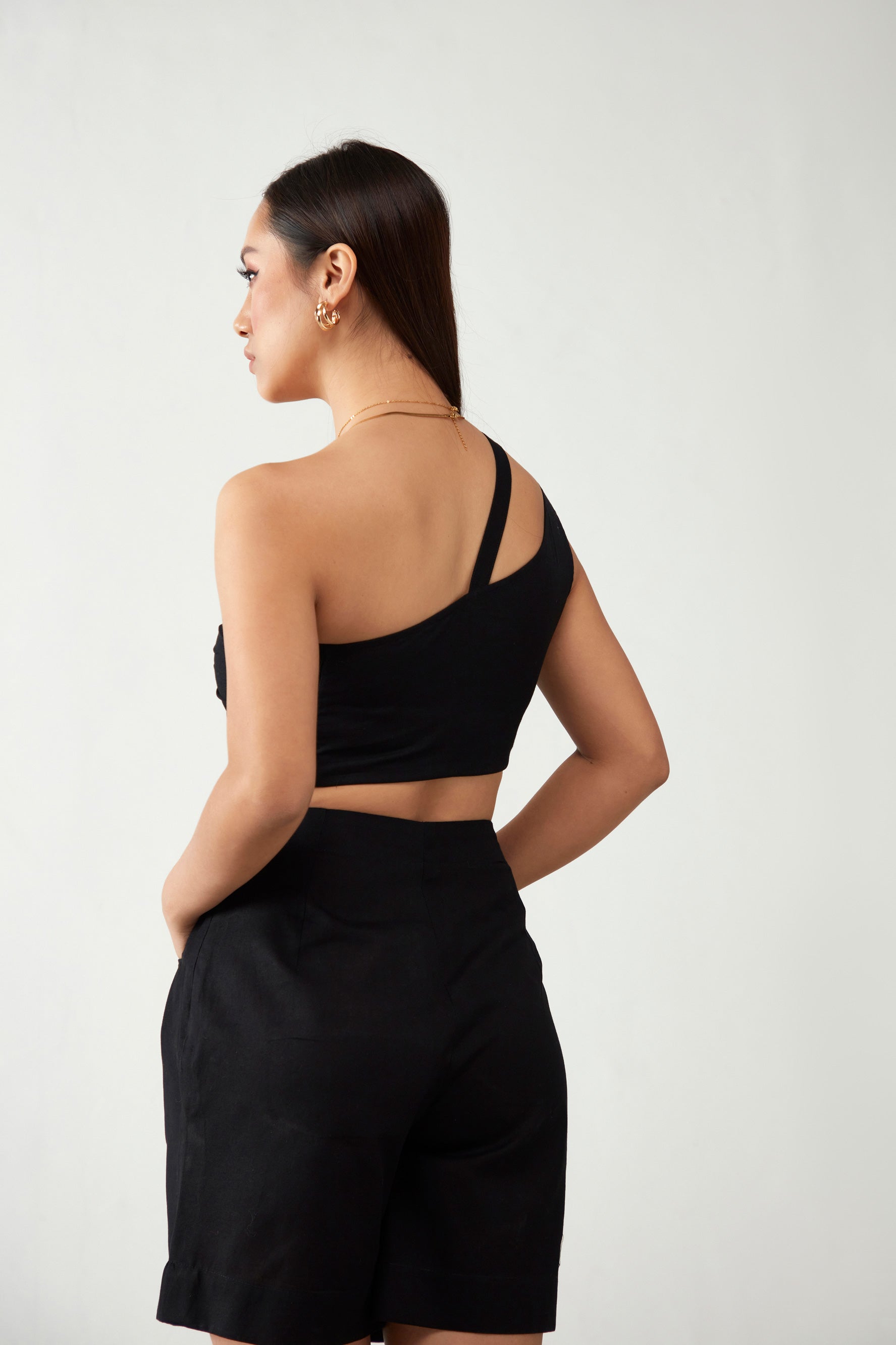 Black Crop Top with Shorts Cotton Co-Ord Set