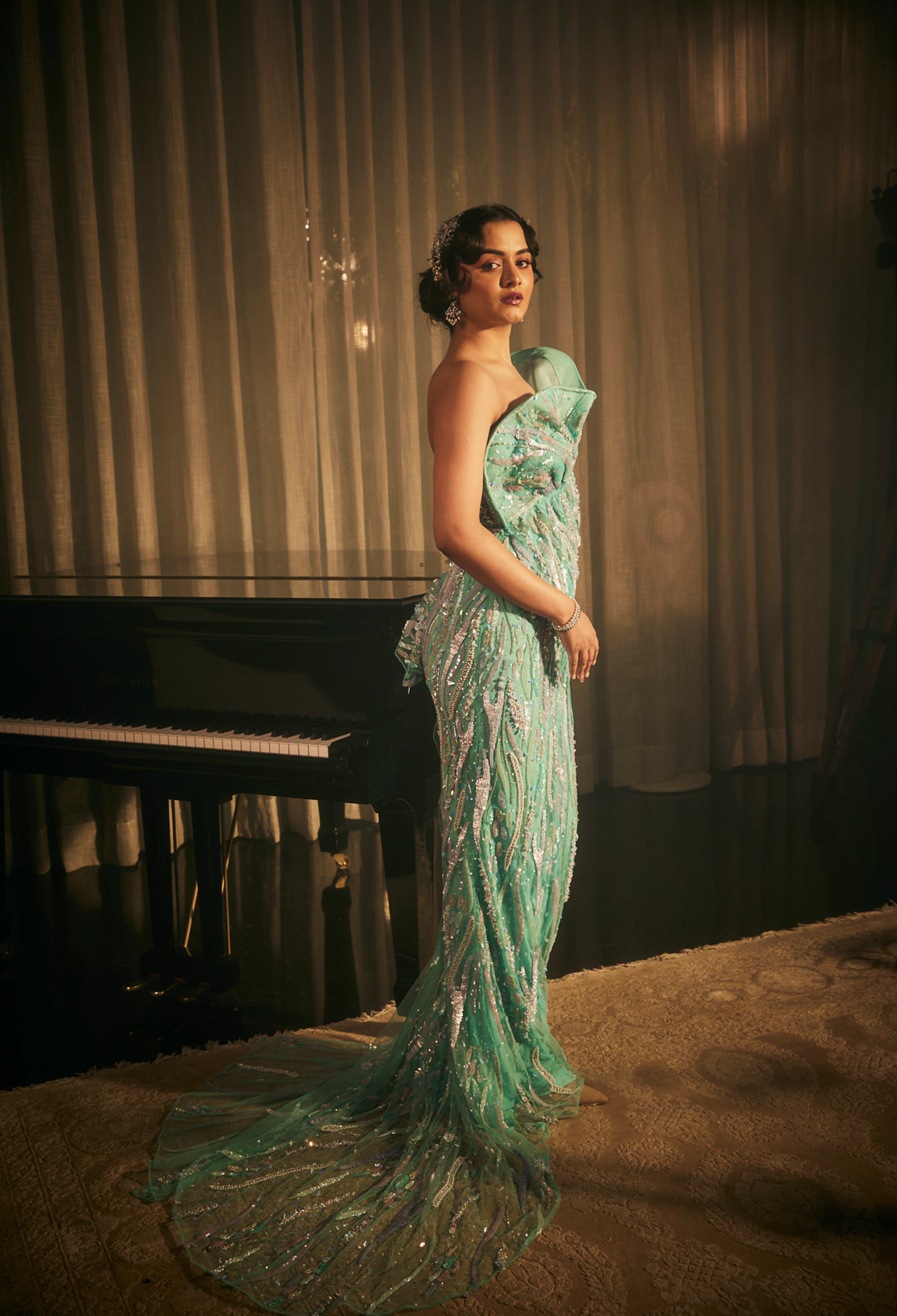 CY Amit GT Gowne de Reve Bleu Embroidered Gown Side 1