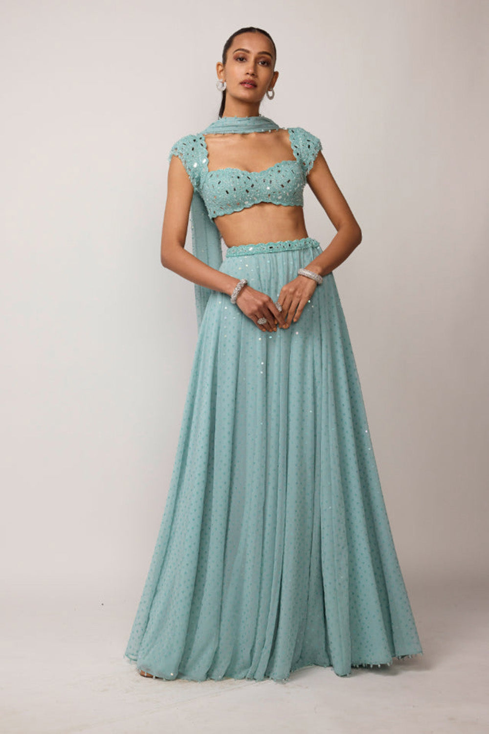 Powder Blue Geogette Skirt Set