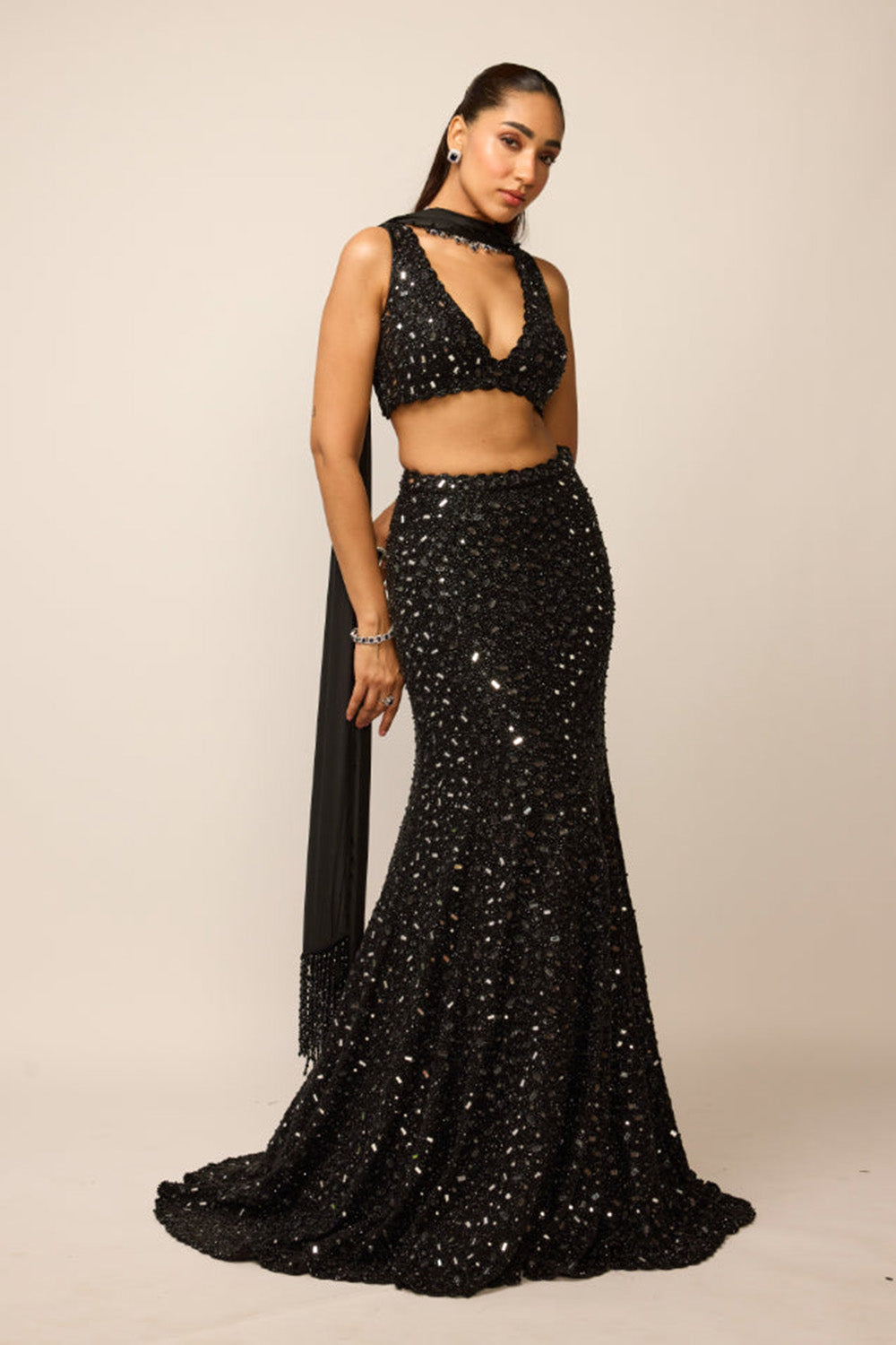 Black Fishcut Lehenga Set