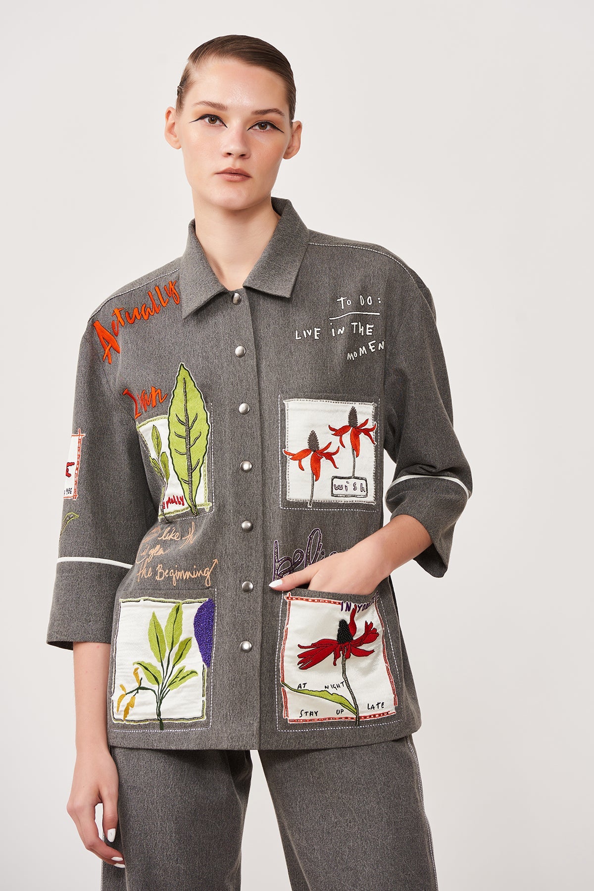 Botanical Patches Boxy Shirt With Pant